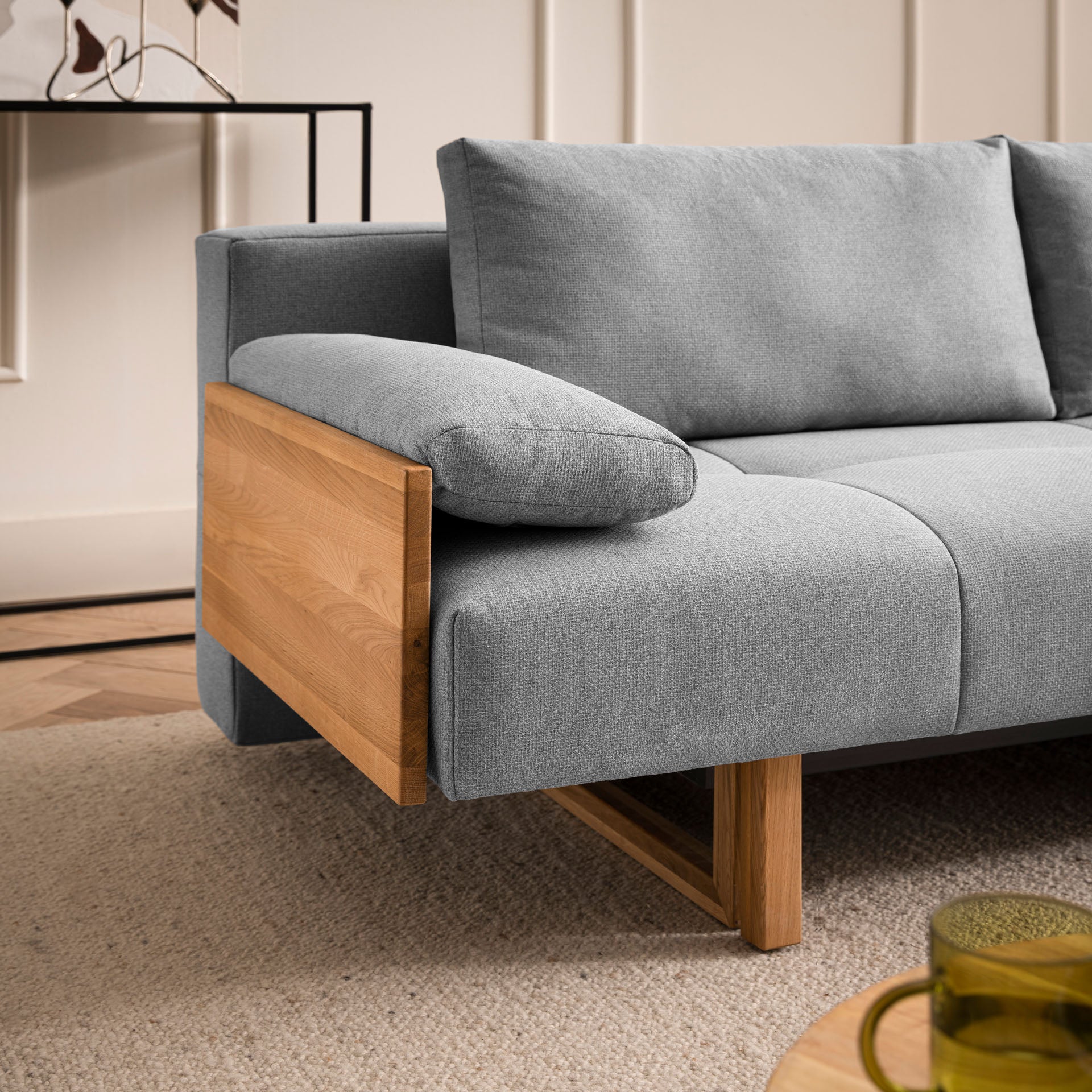 [SKU:1TAMINO203HGRSB] Schlafsofa Hellgrau Holzfüße Sofa mit Schlaffunktion Schlafcouch Bettkasten Schlafsofa mit Bettkasten