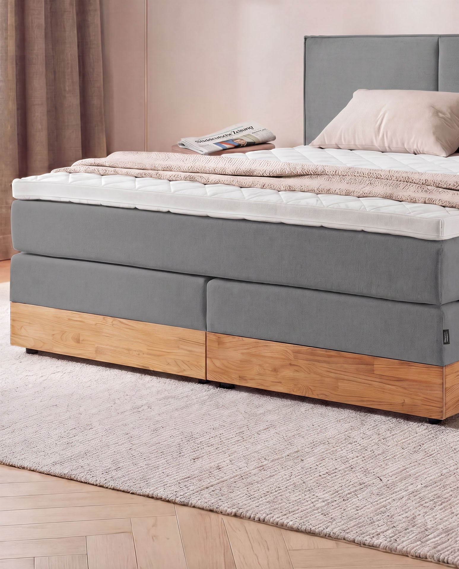Boxspringbett mit Bettkasten Eiche 160x200 180x200 200x200 Anthrazit Bett Stauraum Holzrahmen Polsterbett Doppelbett