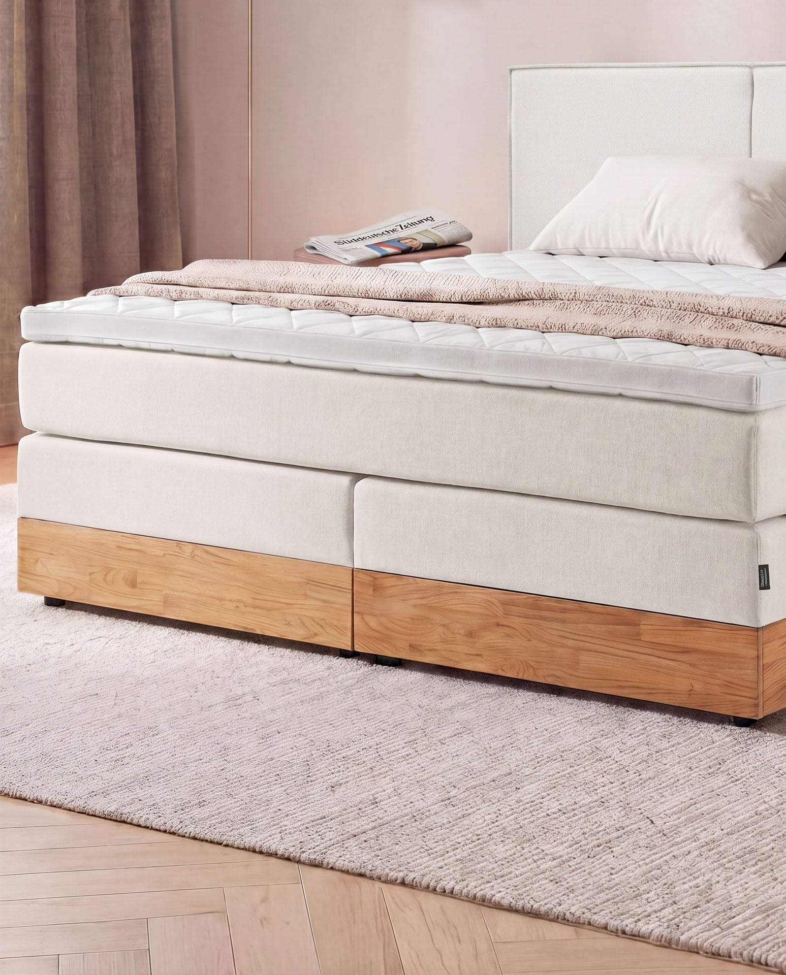 Boxspringbett mit Bettkasten Eiche 160x200 180x200 200x200 Beige Bett Stauraum Holzrahmen Polsterbett Doppelbett