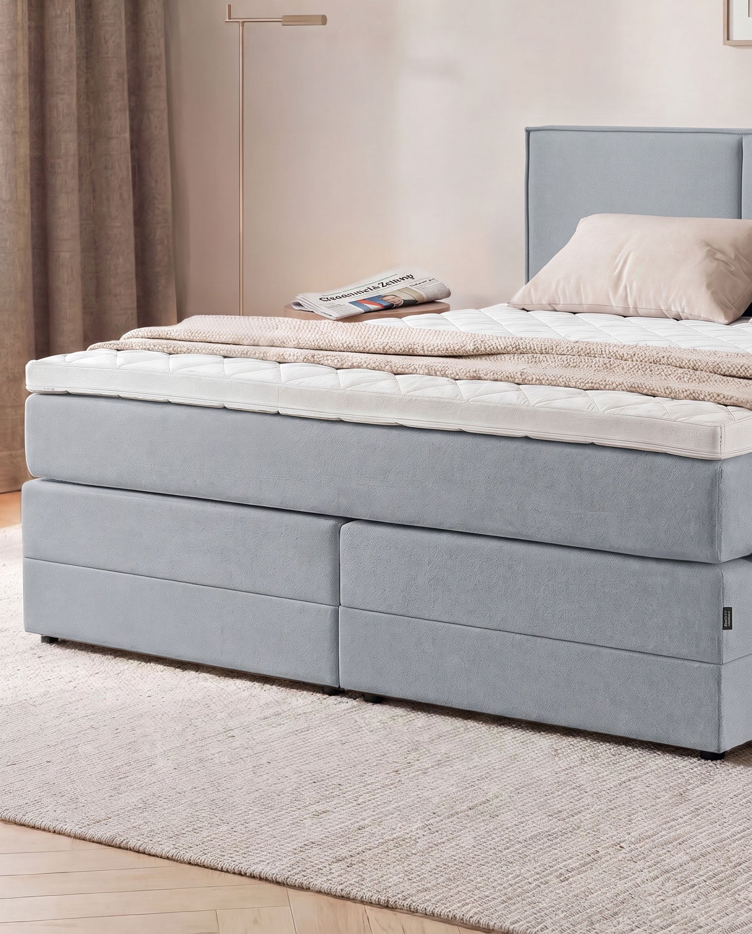 Boxspringbett mit Bettkasten 160x200 180x200 200x200 Hellgrau Bett Stauraum Polsterbett Doppelbett Boxspring Bett