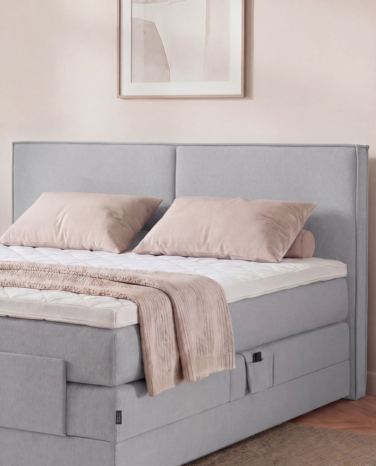 Boxspringbett elektrisch verstellbar 160x200 180x200 200x200 Hellgrau Motorbett Bett mit Motor Polsterbett Doppelbett
