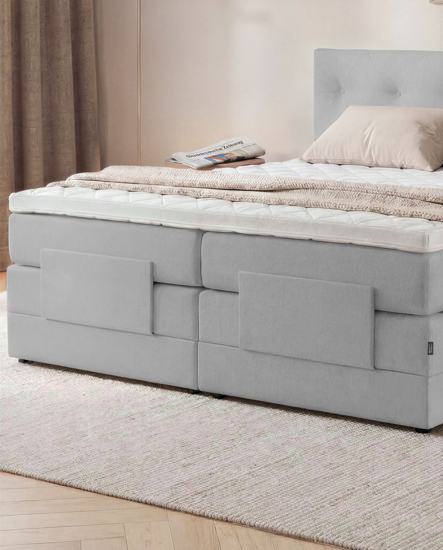 Boxspringbett 160x200 180x200 200x200 Hellgrau Bett elektrisch verstellbar Motorbett Bett mit Motor Polsterbett Doppelbett Bett verstellbar Schlafzimmer
