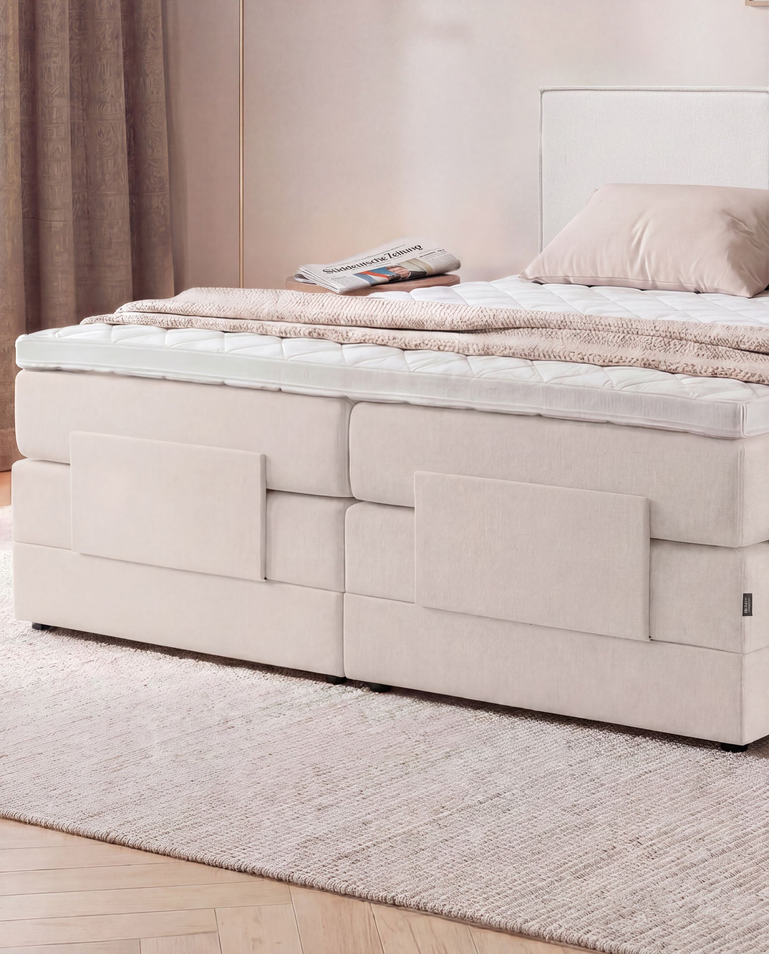 Boxspringbett elektrisch verstellbar 160x200 180x200 200x200 Beige Motorbett Bett mit Motor Polsterbett Doppelbett
