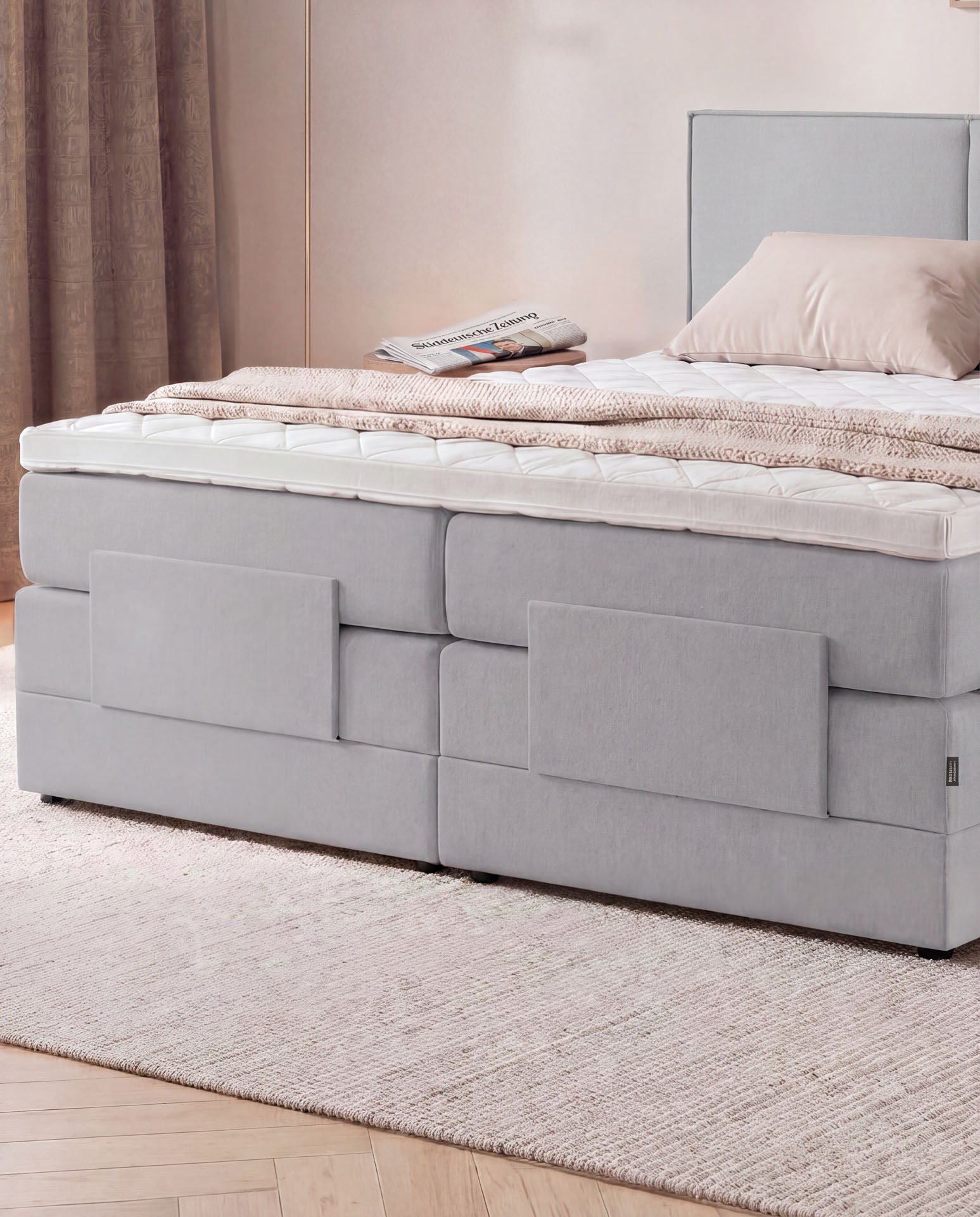 Boxspringbett elektrisch verstellbar 160x200 180x200 200x200 Hellgrau Motorbett Bett mit Motor Polsterbett Doppelbett