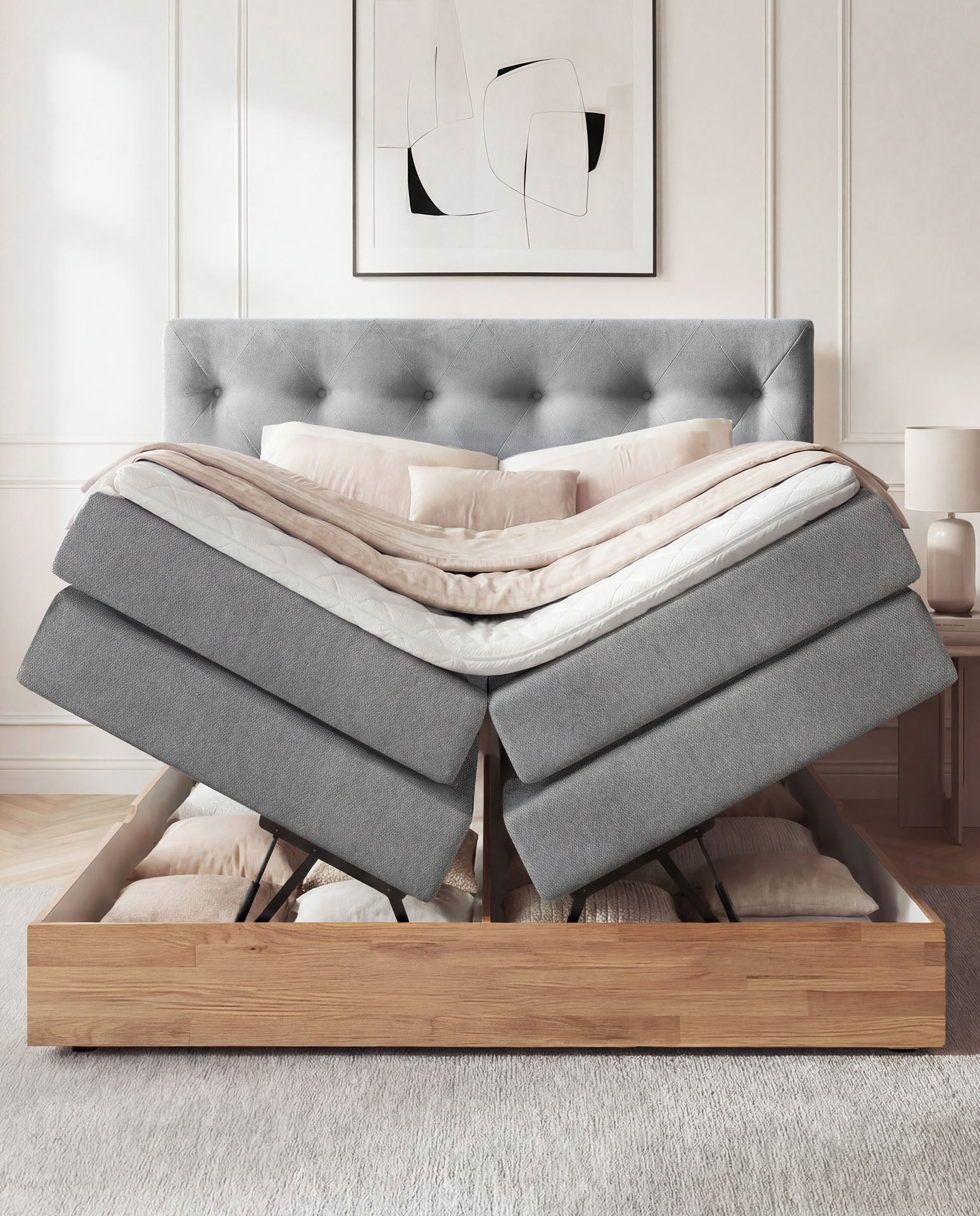 [SKU:ABM-160BTK-ANT,ABM-180BTK-ANT] Boxspringbett 180x200 160x200 Bett Bettkasten Polsterbett Doppelbett Motorbett Bett elektrisch verstellbar Bett mit Motor