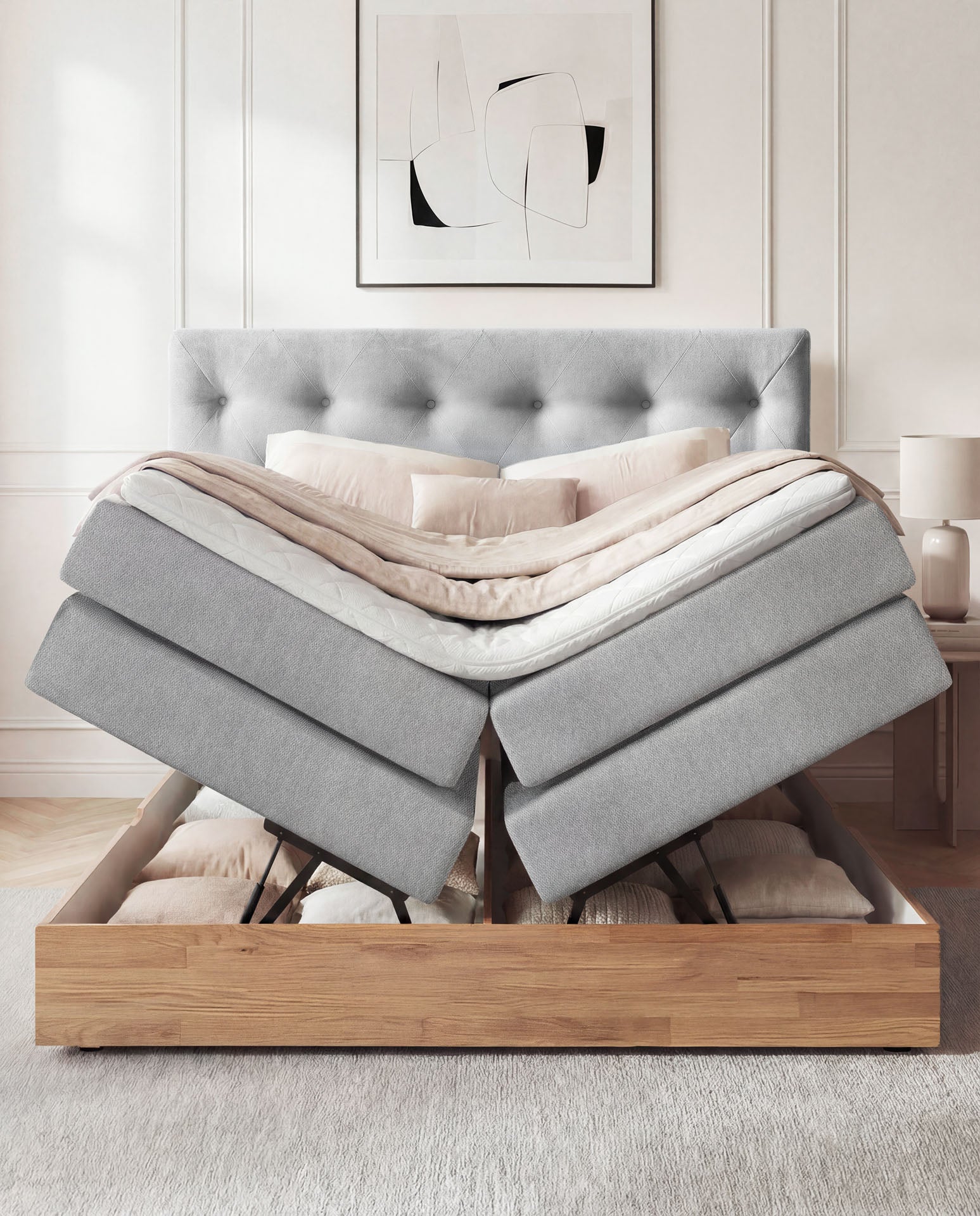 [SKU:ABM-160BTK-HLG,ABM-180BTK-HLG-H2] Boxspringbett 180x200 160x200 Bett Bettkasten Polsterbett Doppelbett Motorbett Bett elektrisch verstellbar Bett mit Motor