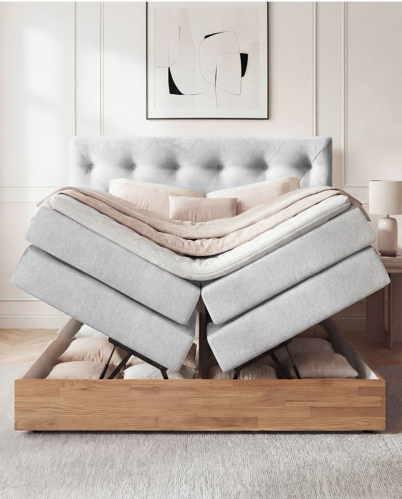 [SKU:ABM-160BTK-WSG,ABM-180BTK-WSG] Boxspringbett 180x200 160x200 Bett Bettkasten Polsterbett Doppelbett Motorbett Bett elektrisch verstellbar Bett mit Motor