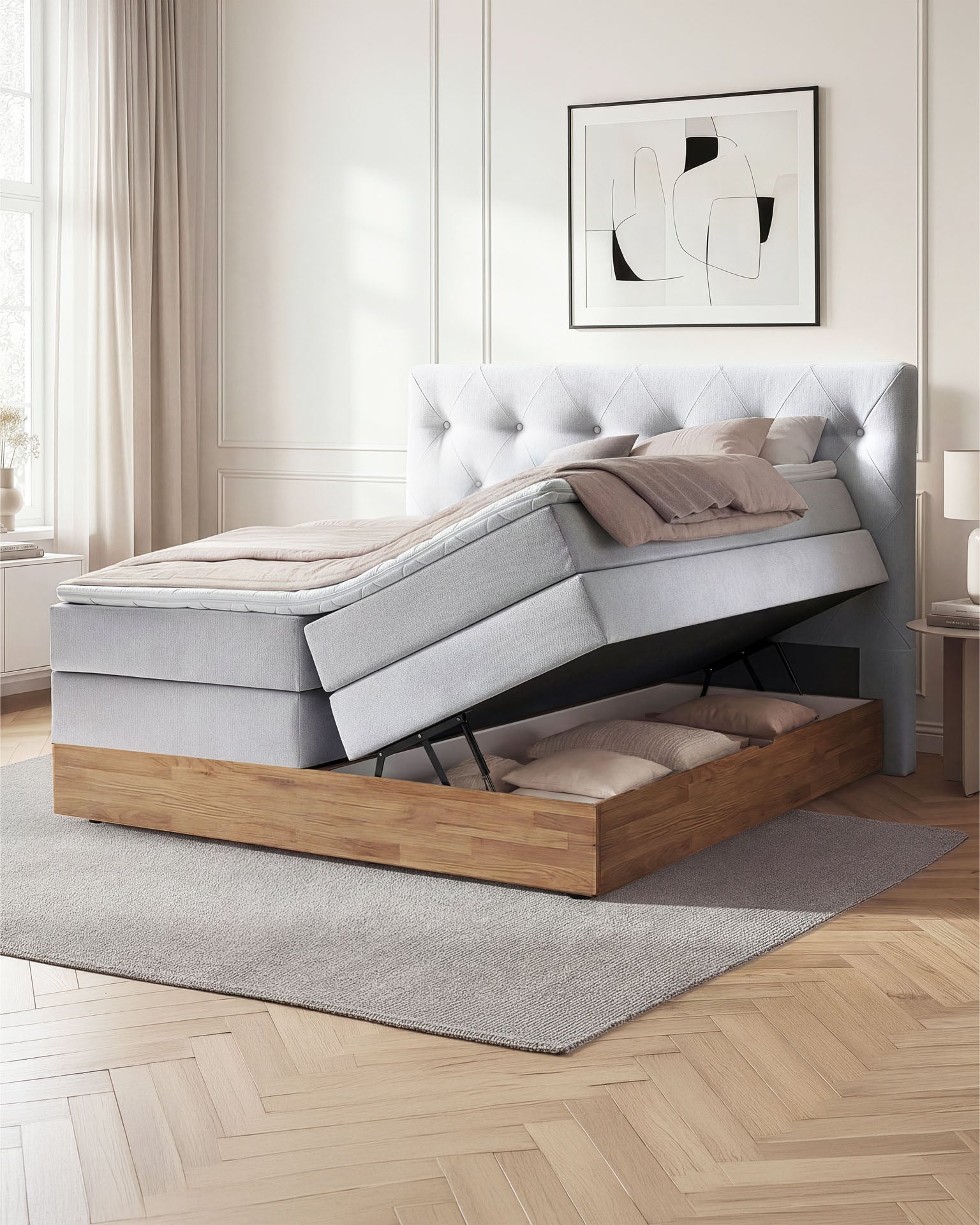 [SKU:ABM-160BTK-WSG,ABM-180BTK-WSG] Boxspringbett 180x200 160x200 Bett Bettkasten Polsterbett Doppelbett Motorbett Bett elektrisch verstellbar Bett mit Motor