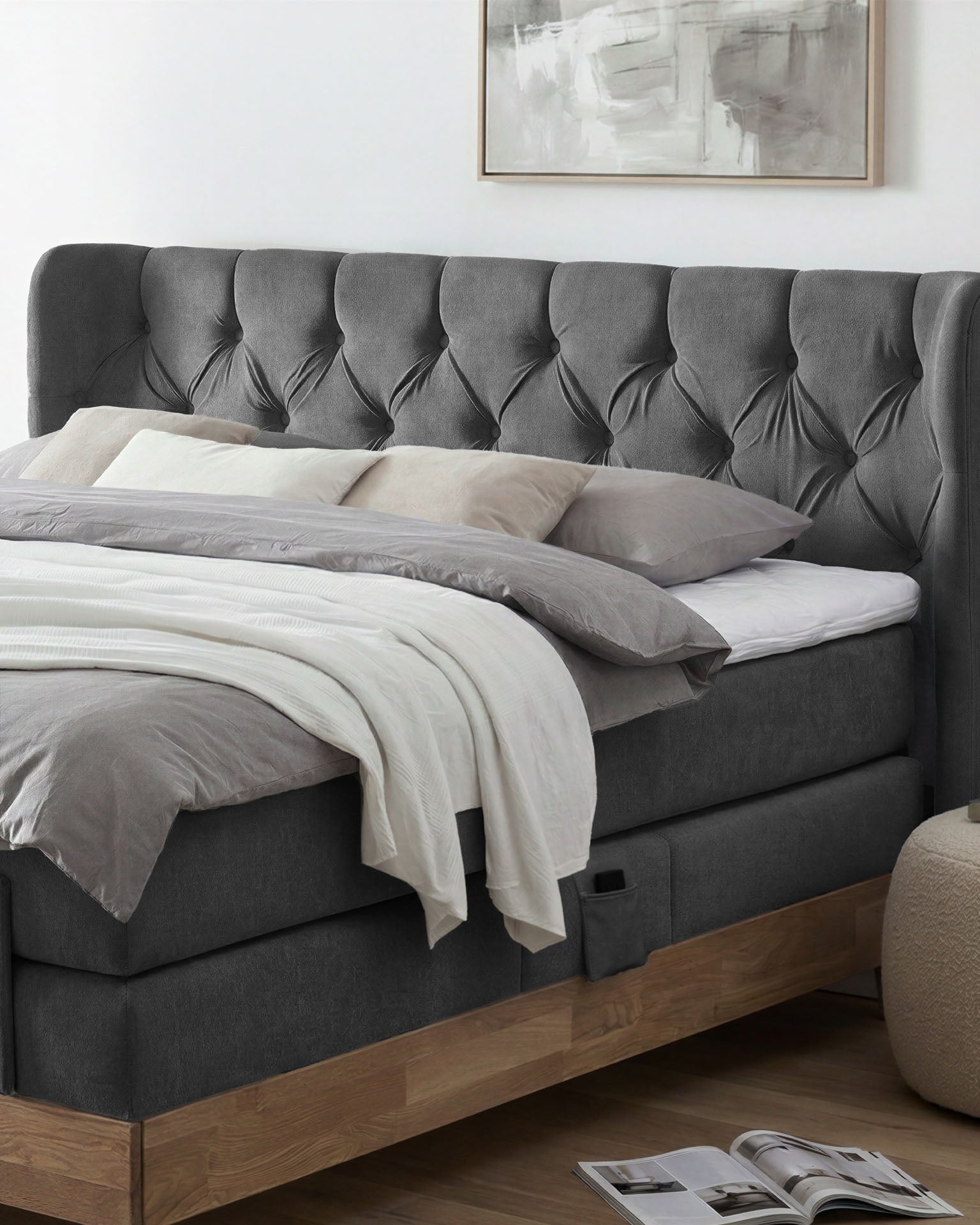 [SKU:EON-160EC-ANT-H2,EON-180EC-ANT-H2] Boxspringbett 180x200 160x200 Bett Bettkasten Polsterbett Doppelbett Motorbett Bett elektrisch verstellbar Bett mit Motor