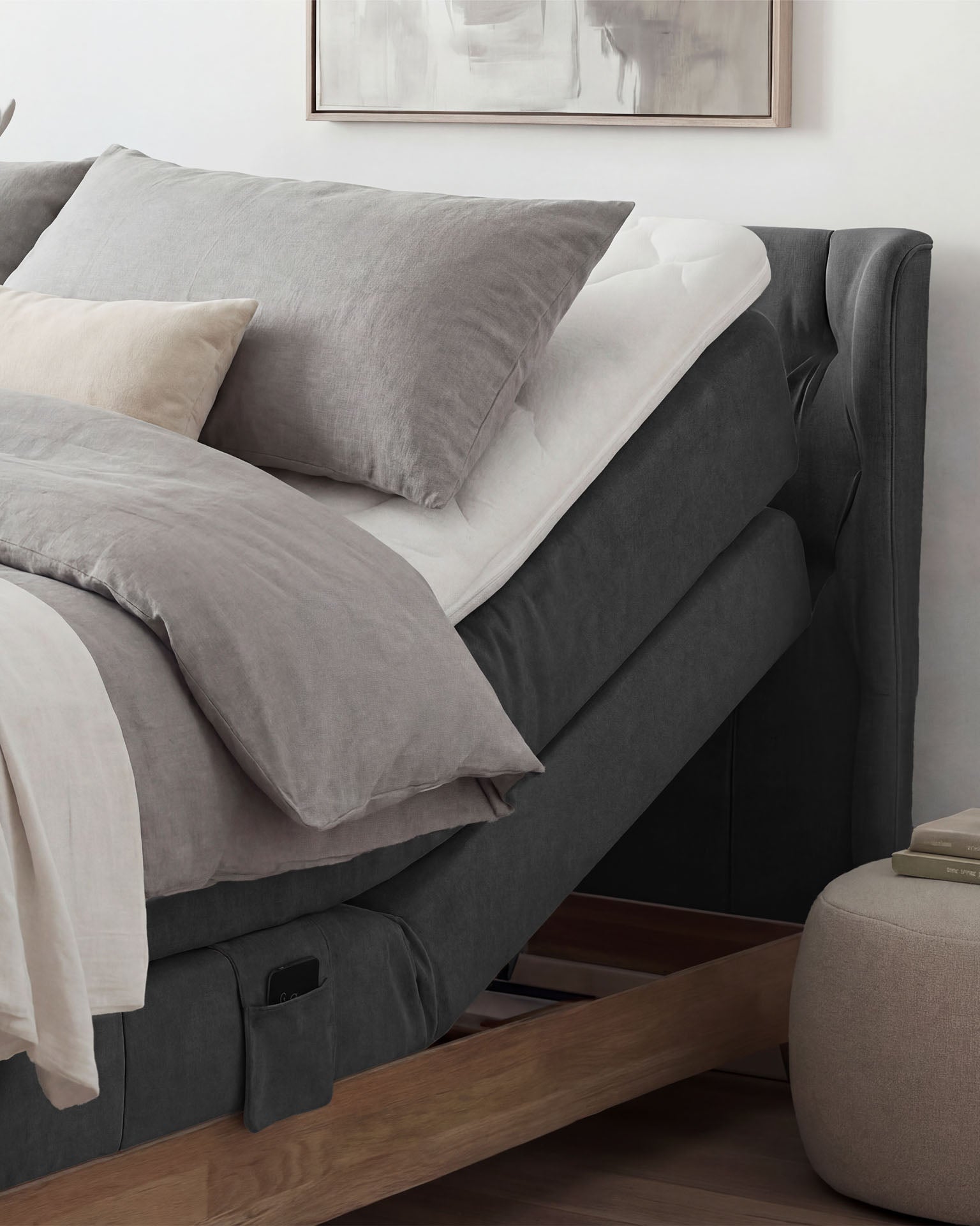 [SKU:EON-160EC-ANT-H2,EON-180EC-ANT-H2] Boxspringbett 180x200 160x200 Bett Bettkasten Polsterbett Doppelbett Motorbett Bett elektrisch verstellbar Bett mit Motor
