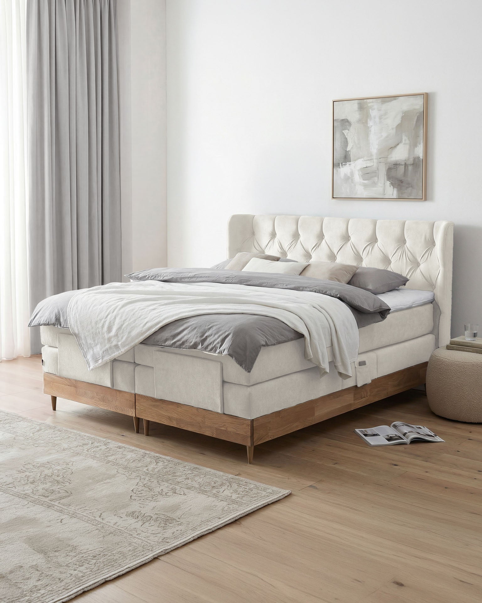[SKU:EON-160EC-BEI-H2,EON-180EC-BEI-H2] Boxspringbett 180x200 160x200 Bett Bettkasten Polsterbett Doppelbett Motorbett Bett elektrisch verstellbar Bett mit Motor