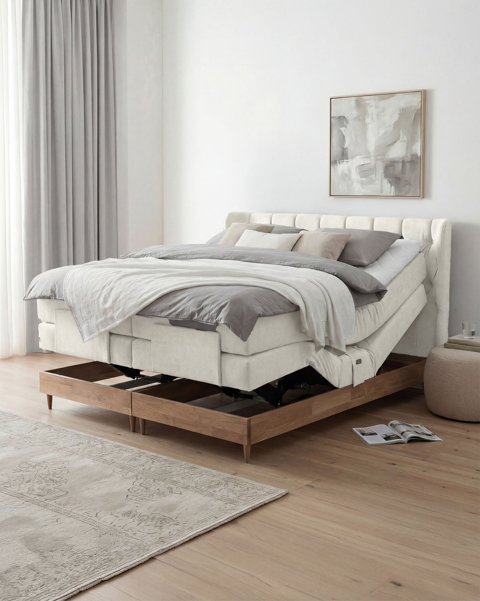 [SKU:EON-160EC-BEI-H2,EON-180EC-BEI-H2] Boxspringbett 180x200 160x200 Bett Bettkasten Polsterbett Doppelbett Motorbett Bett elektrisch verstellbar Bett mit Motor