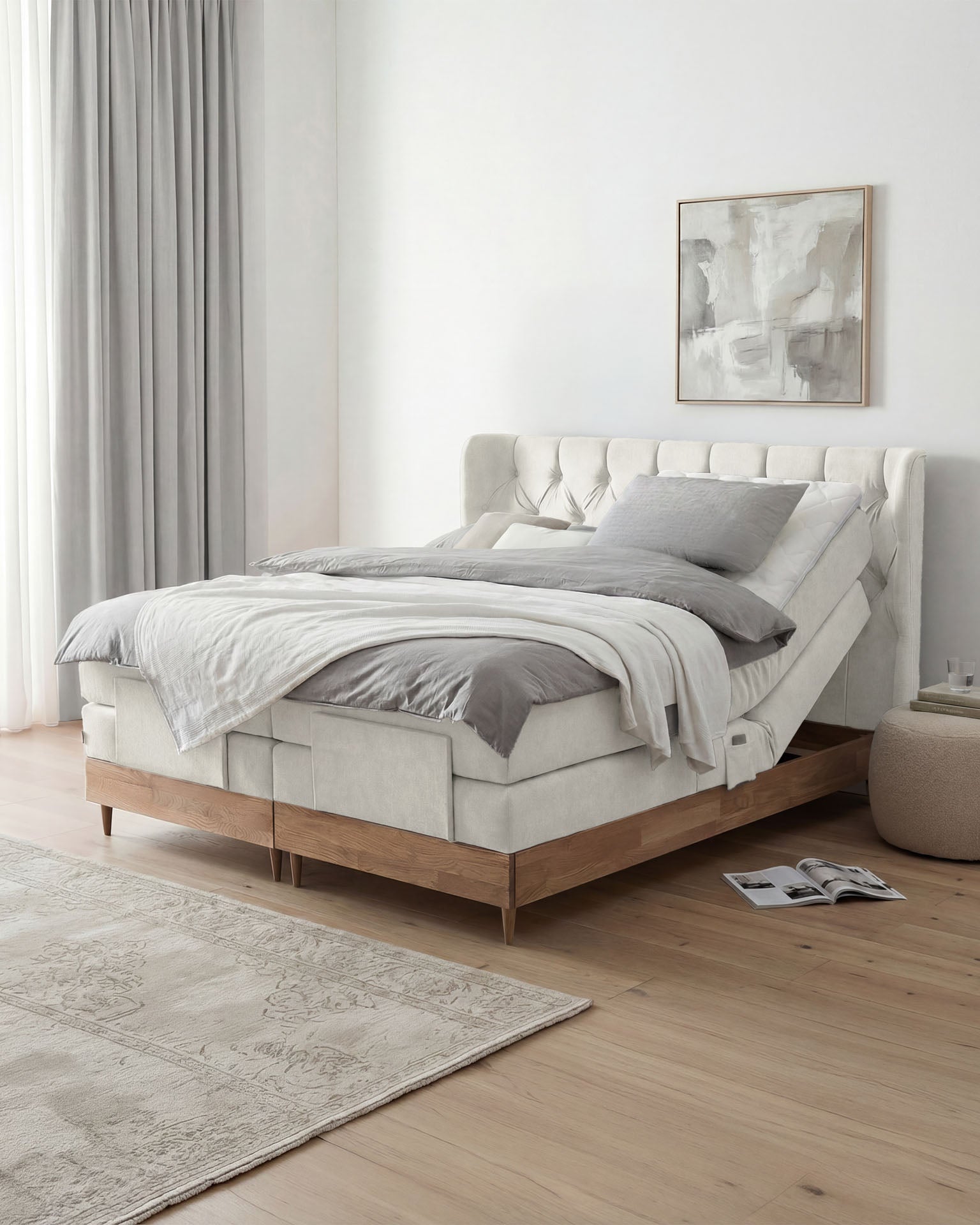 [SKU:EON-160EC-BEI-H2,EON-180EC-BEI-H2] Boxspringbett 180x200 160x200 Bett Bettkasten Polsterbett Doppelbett Motorbett Bett elektrisch verstellbar Bett mit Motor