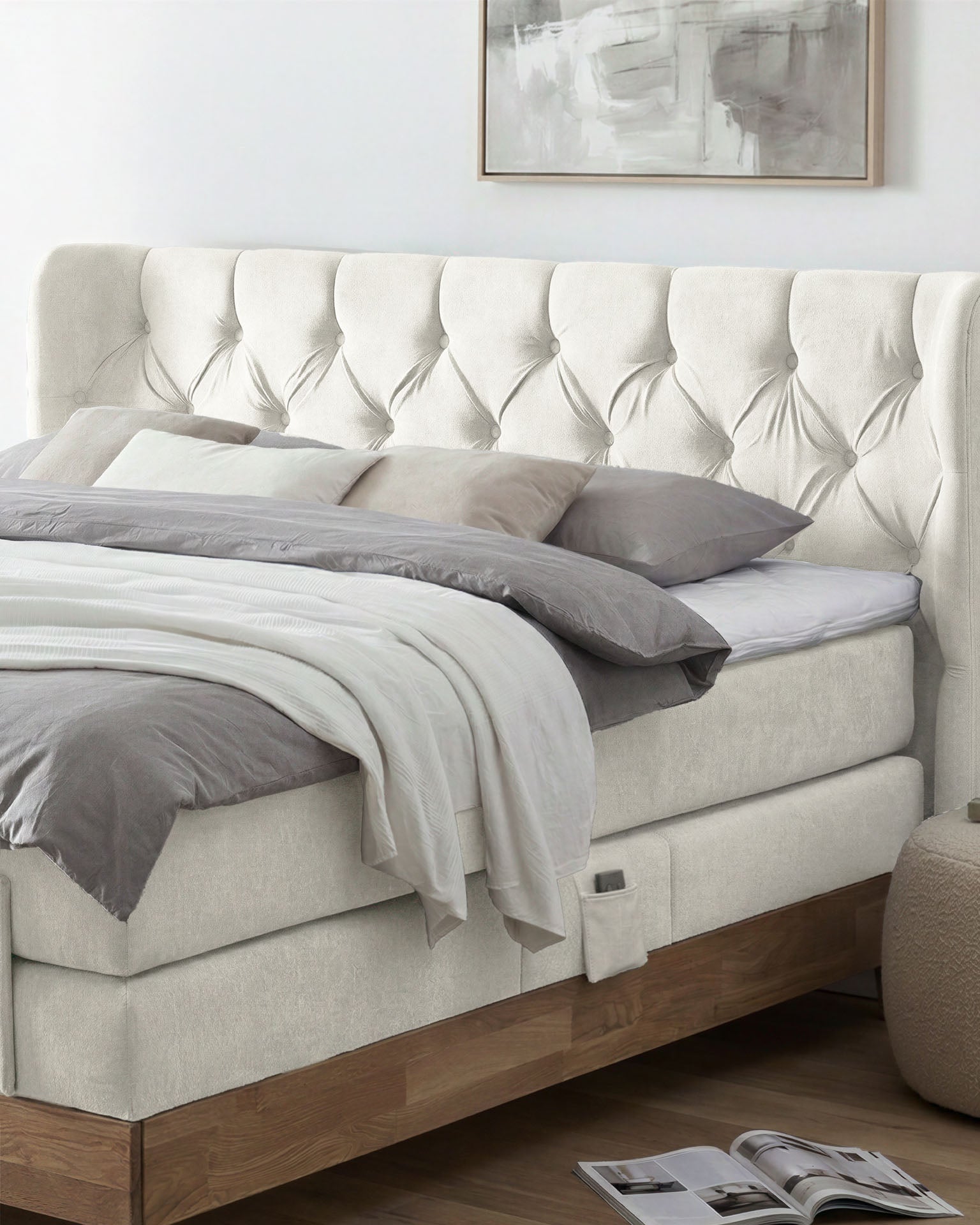 [SKU:EON-160EC-BEI-H2,EON-180EC-BEI-H2] Boxspringbett 180x200 160x200 Bett Bettkasten Polsterbett Doppelbett Motorbett Bett elektrisch verstellbar Bett mit Motor