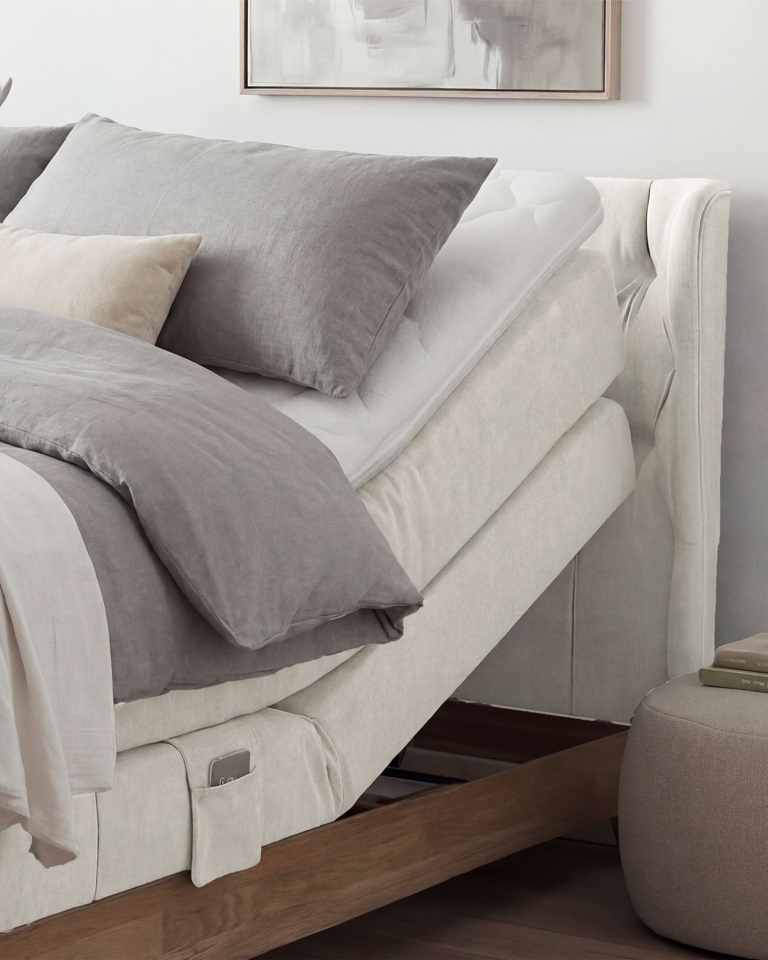 [SKU:EON-160EC-BEI-H2,EON-180EC-BEI-H2] Boxspringbett 180x200 160x200 Bett Bettkasten Polsterbett Doppelbett Motorbett Bett elektrisch verstellbar Bett mit Motor