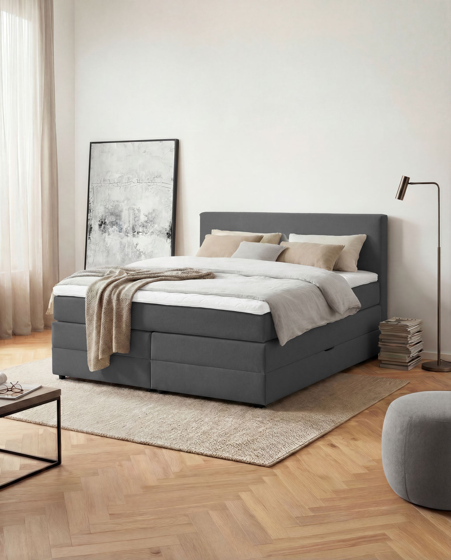 [SKU:LOFT-160-ANT,LOFT-180-ANT] Boxspringbett 180x200 160x200 Bett Bettkasten Polsterbett Doppelbett Motorbett Bett elektrisch verstellbar Bett mit Motor