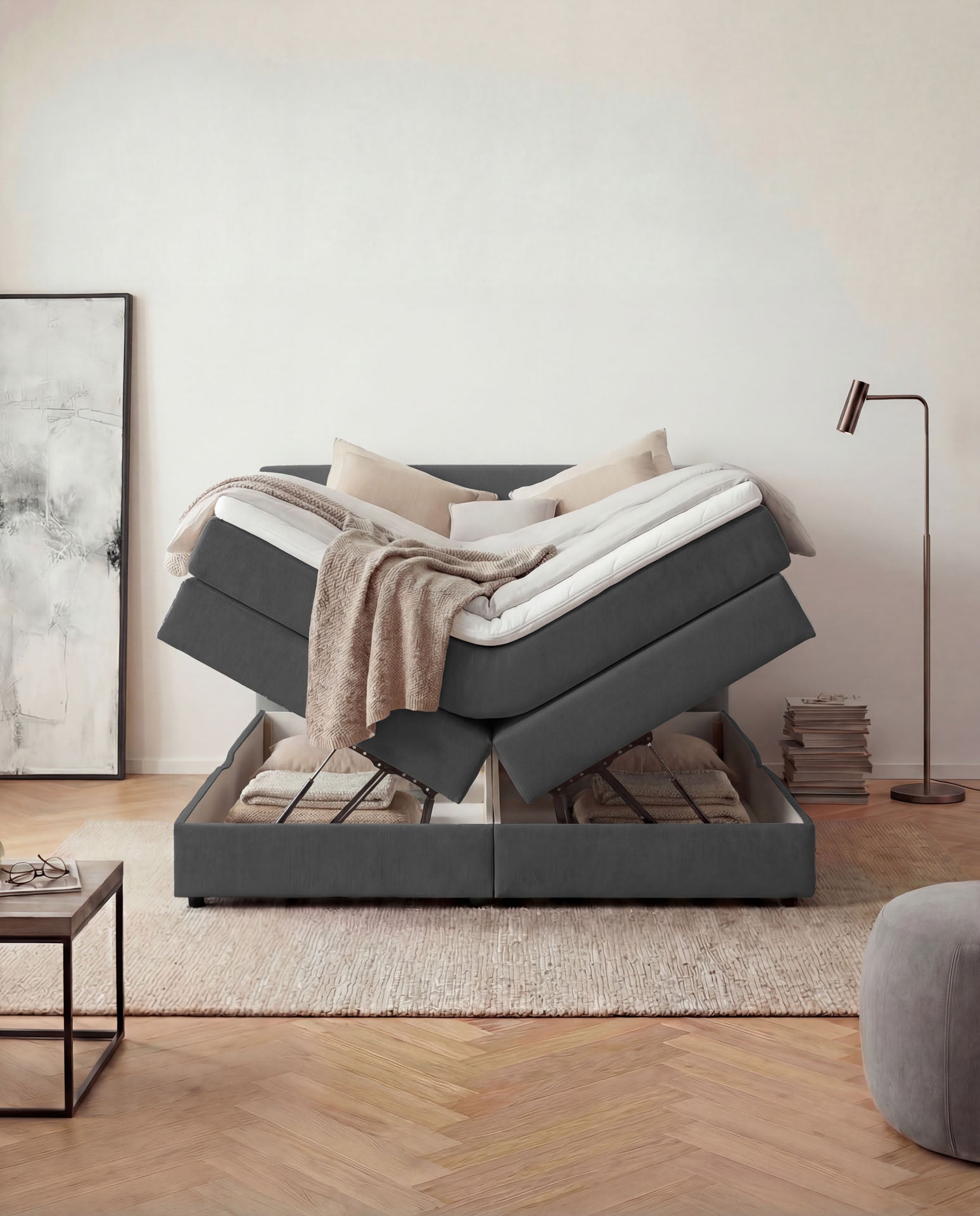 [SKU:LOFT-160-ANT,LOFT-180-ANT] Boxspringbett 180x200 160x200 Bett Bettkasten Polsterbett Doppelbett Motorbett Bett elektrisch verstellbar Bett mit Motor