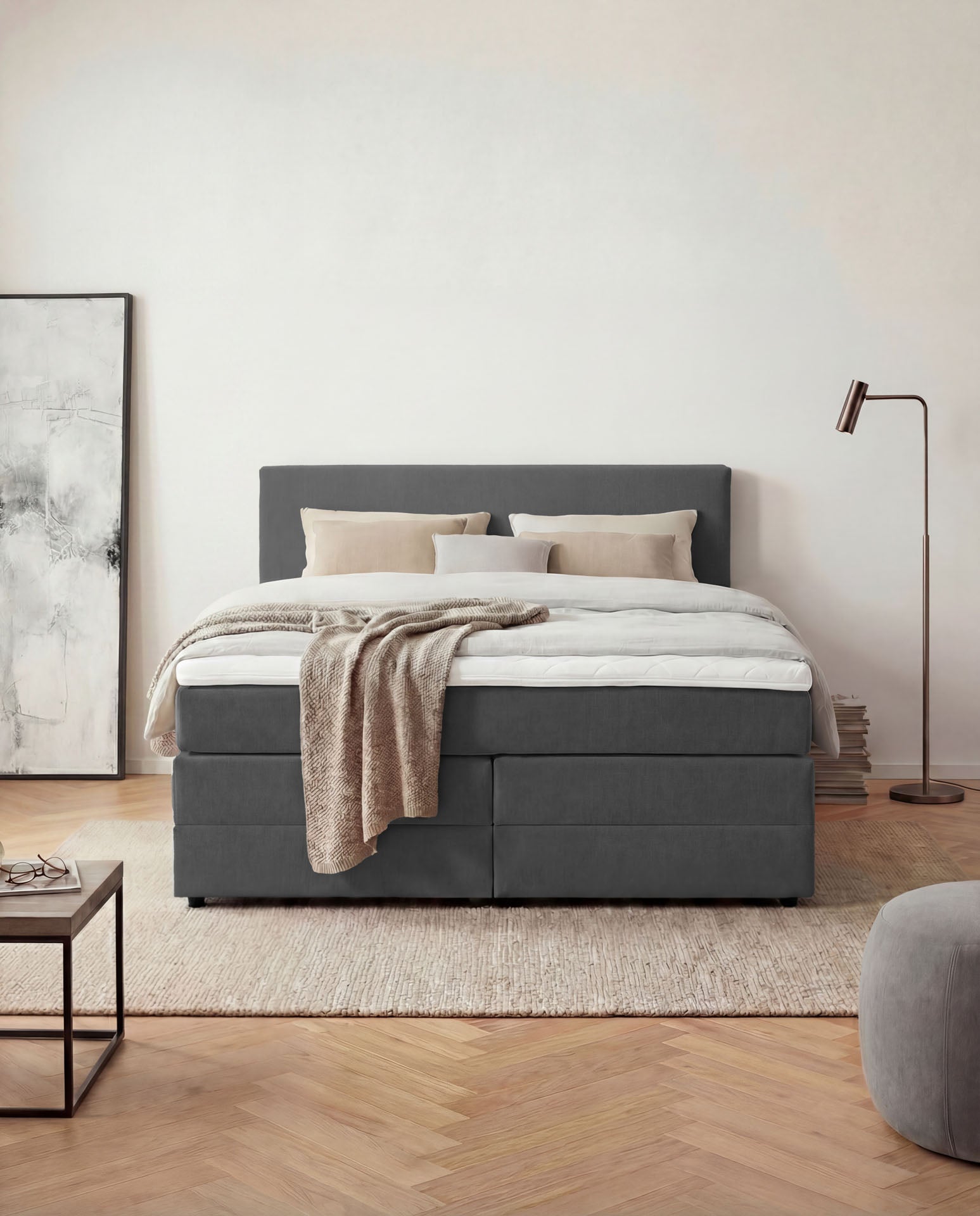 [SKU:LOFT-160-ANT,LOFT-180-ANT] Boxspringbett 180x200 160x200 Bett Bettkasten Polsterbett Doppelbett Motorbett Bett elektrisch verstellbar Bett mit Motor