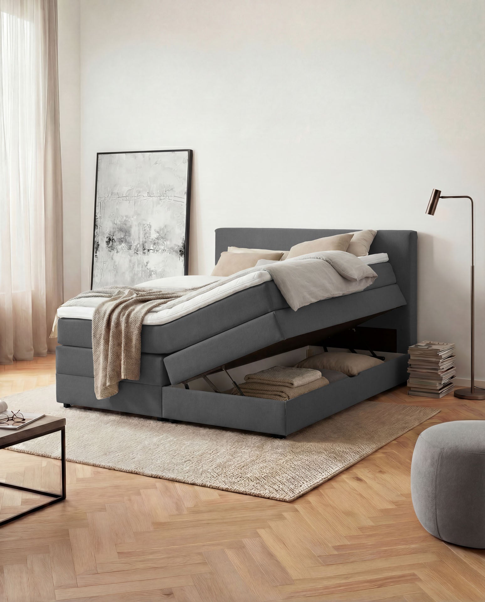[SKU:LOFT-160-ANT,LOFT-180-ANT] Boxspringbett 180x200 160x200 Bett Bettkasten Polsterbett Doppelbett Motorbett Bett elektrisch verstellbar Bett mit Motor