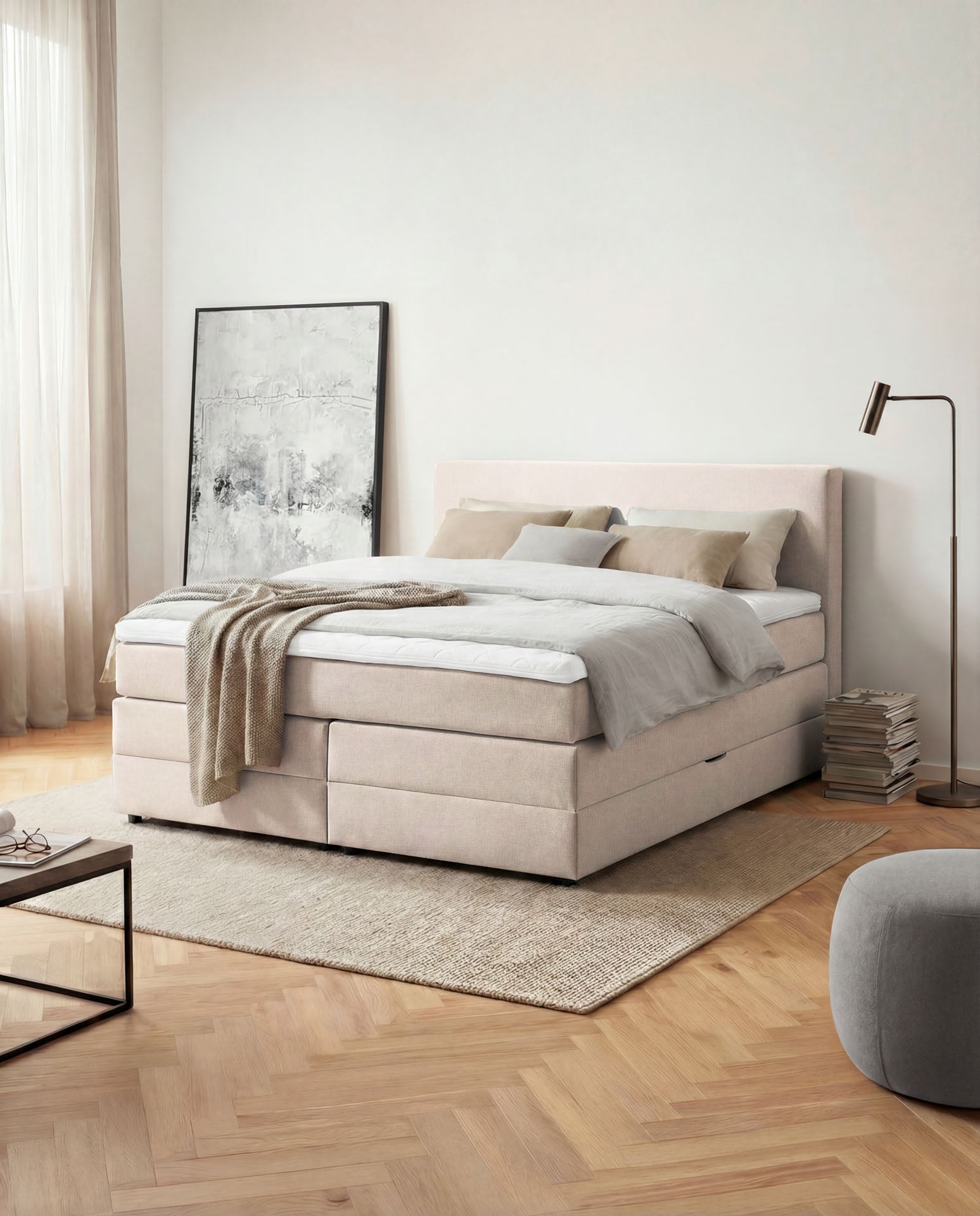 [SKU:LOFT-160-BEI,LOFT-180-BEI] Boxspringbett 180x200 160x200 Bett Bettkasten Polsterbett Doppelbett Motorbett Bett elektrisch verstellbar Bett mit Motor