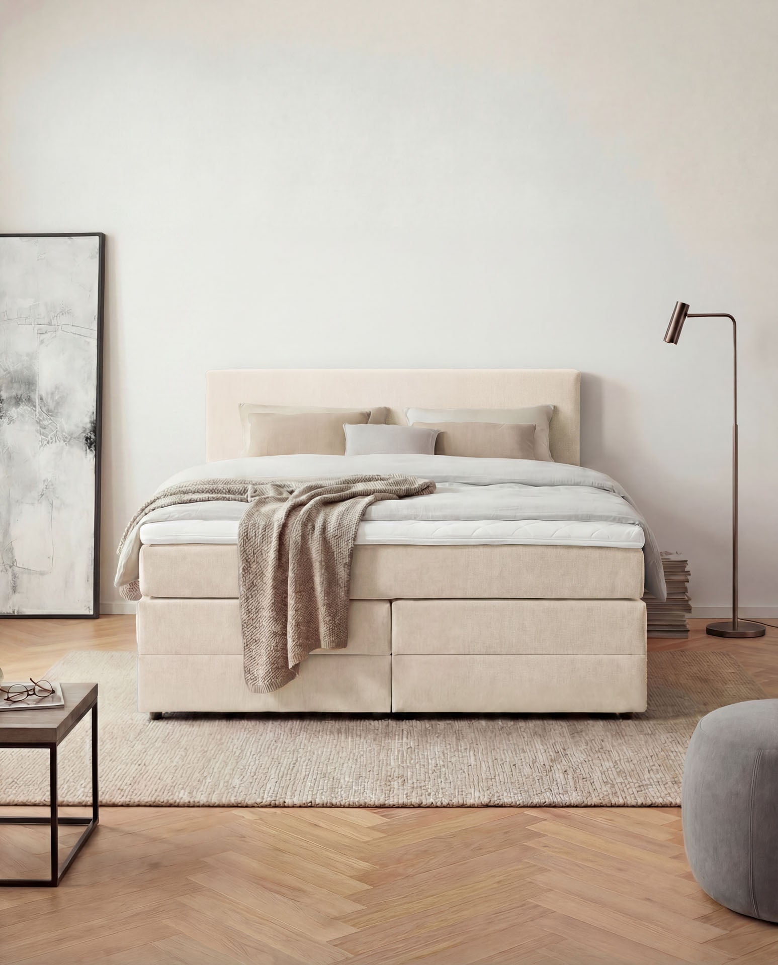[SKU:LOFT-160-BEI,LOFT-180-BEI] Boxspringbett 180x200 160x200 Bett Bettkasten Polsterbett Doppelbett Motorbett Bett elektrisch verstellbar Bett mit Motor
