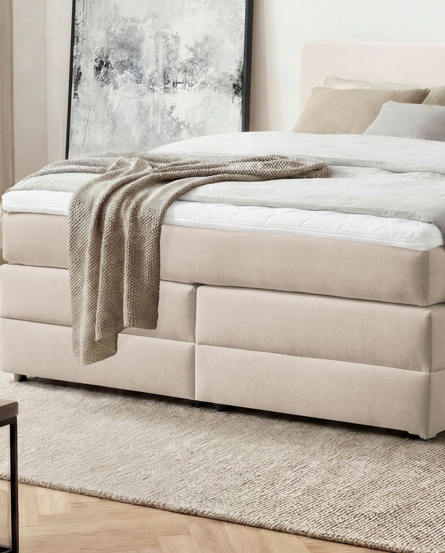 [SKU:LOFT-160-BEI,LOFT-180-BEI] Boxspringbett 180x200 160x200 Bett Bettkasten Polsterbett Doppelbett Motorbett Bett elektrisch verstellbar Bett mit Motor