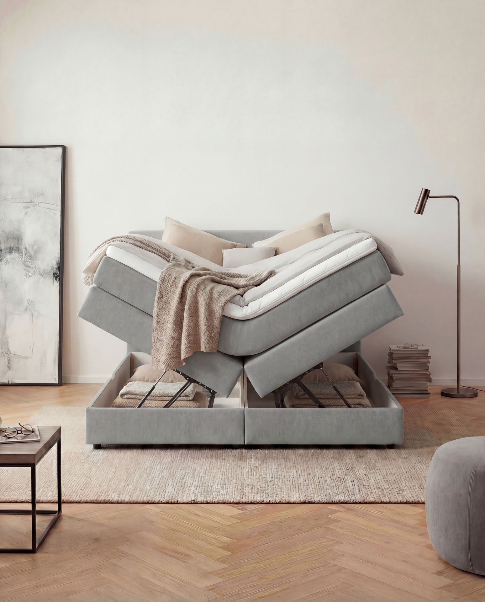 [SKU:LOFT-160-HLG,LOFT-180-HLG] Boxspringbett 180x200 160x200 Bett Bettkasten Polsterbett Doppelbett Motorbett Bett elektrisch verstellbar Bett mit Motor