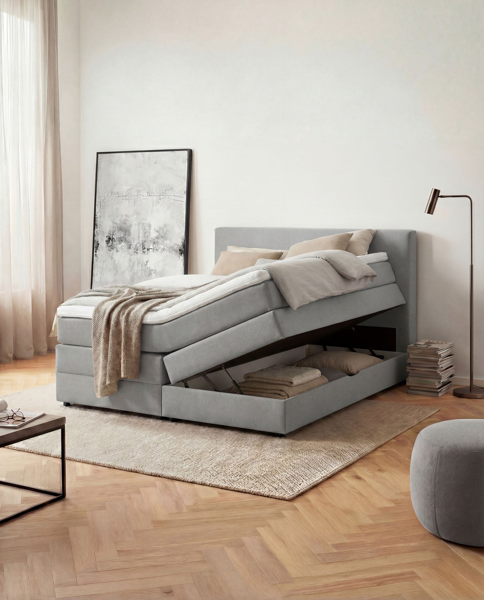 [SKU:LOFT-160-HLG,LOFT-180-HLG] Boxspringbett 180x200 160x200 Bett Bettkasten Polsterbett Doppelbett Motorbett Bett elektrisch verstellbar Bett mit Motor