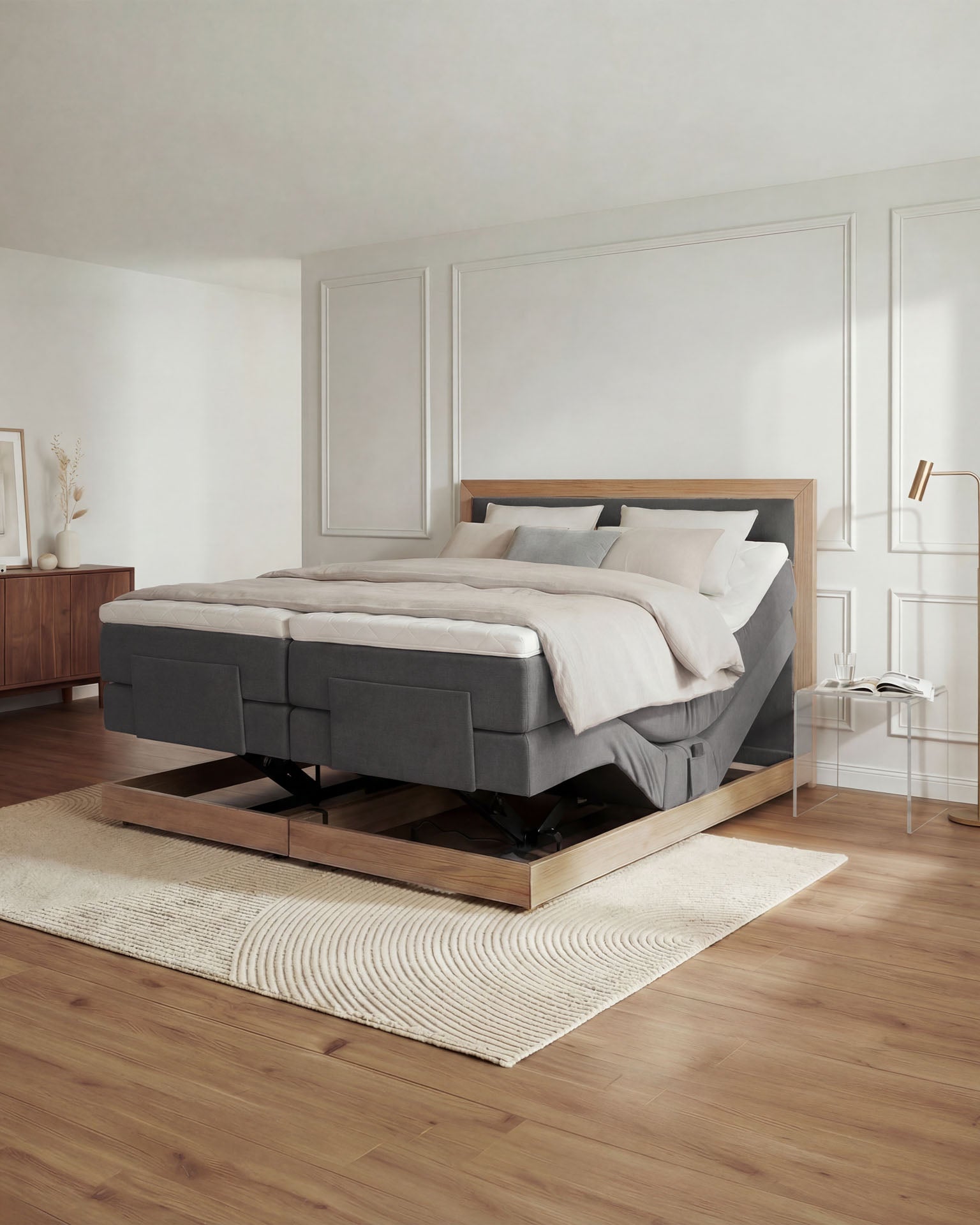 [SKU:MODELA-160-ANT,MODELA-180-ANT] Boxspringbett 180x200 160x200 Bett Bettkasten Polsterbett Doppelbett Motorbett Bett elektrisch verstellbar Bett mit Motor