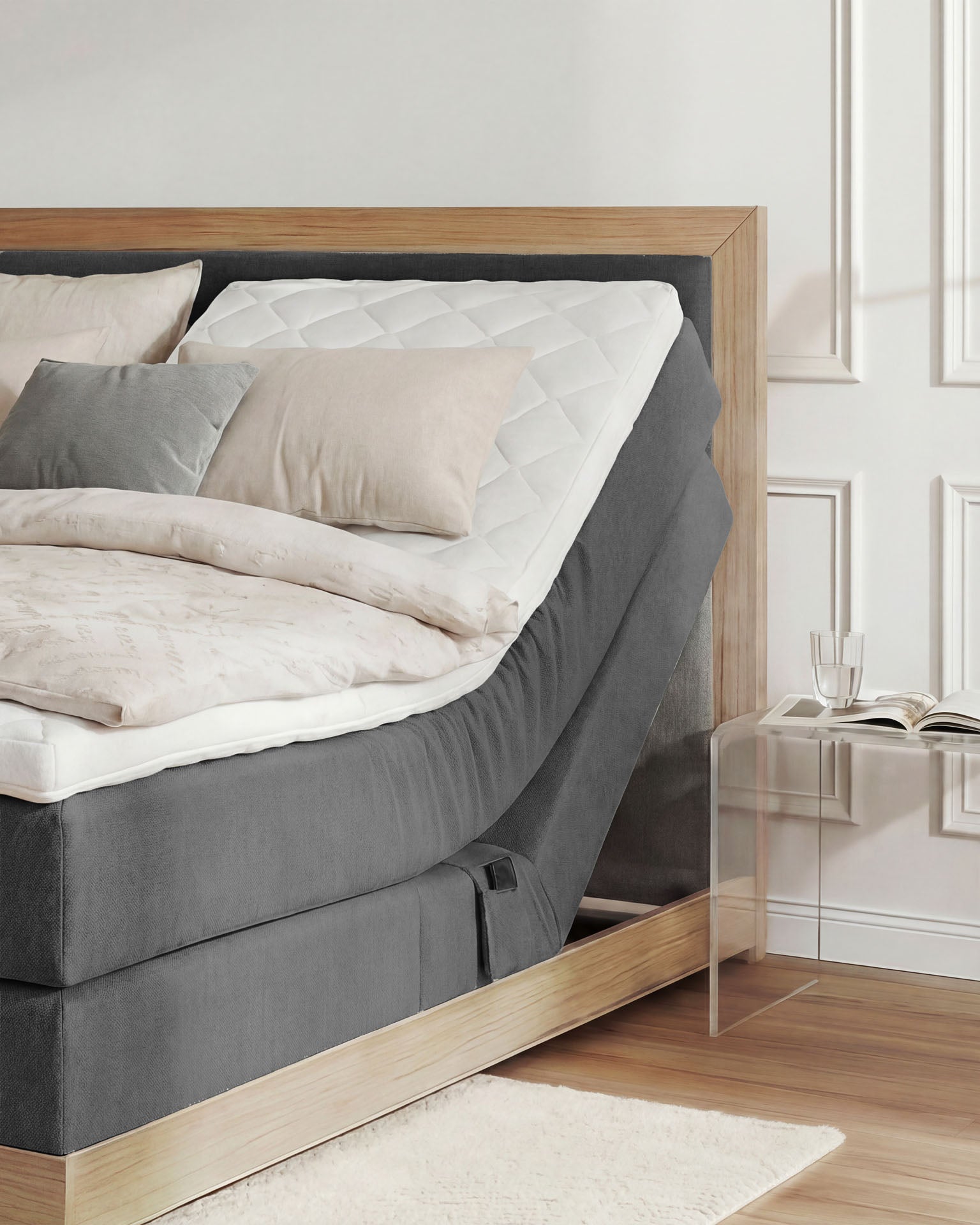 [SKU:MODELA-160-ANT,MODELA-180-ANT] Boxspringbett 180x200 160x200 Bett Bettkasten Polsterbett Doppelbett Motorbett Bett elektrisch verstellbar Bett mit Motor