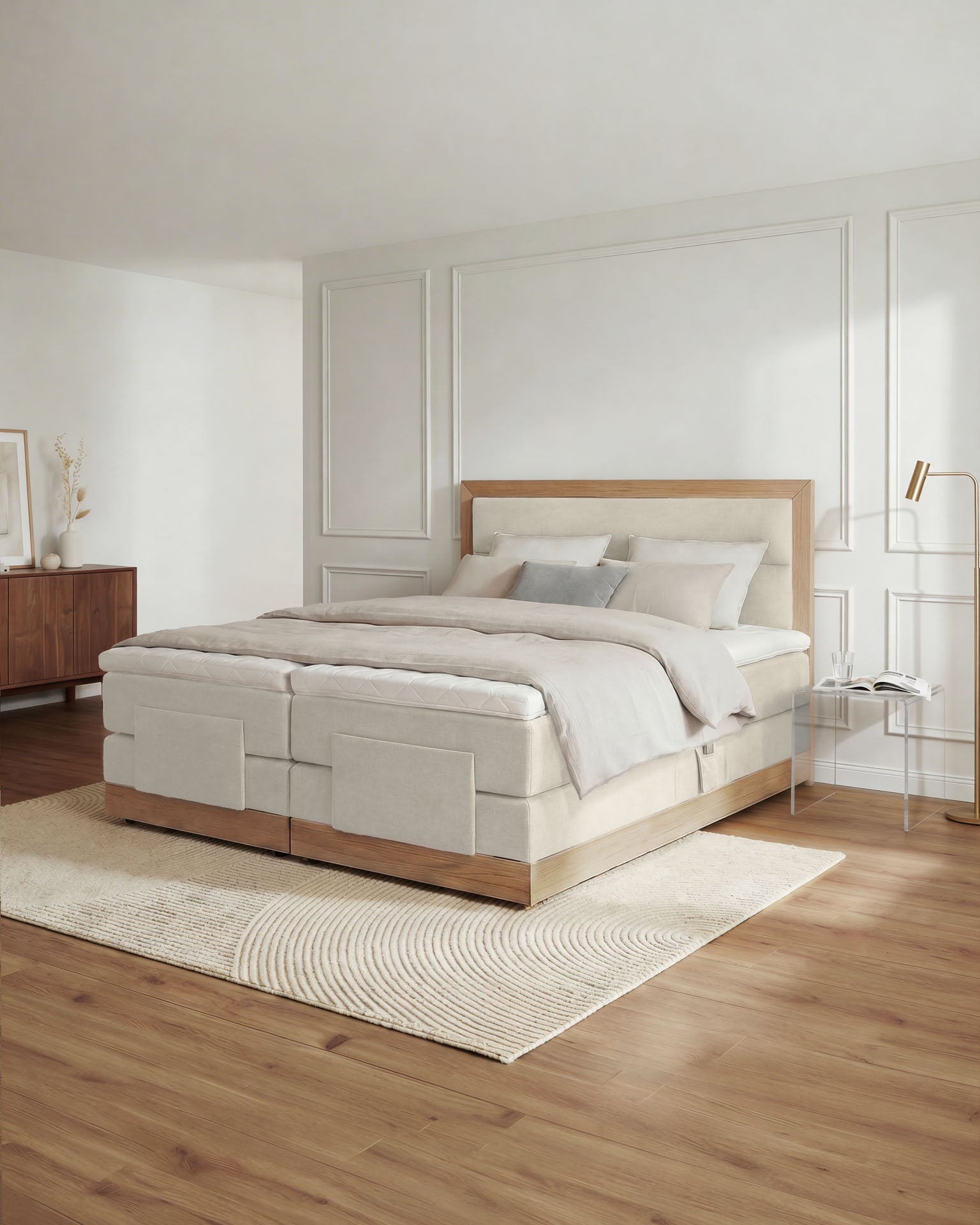 [SKU:MODELA-160-BEI,MODELA-180-BEI] Boxspringbett 180x200 160x200 Bett Bettkasten Polsterbett Doppelbett Motorbett Bett elektrisch verstellbar Bett mit Motor