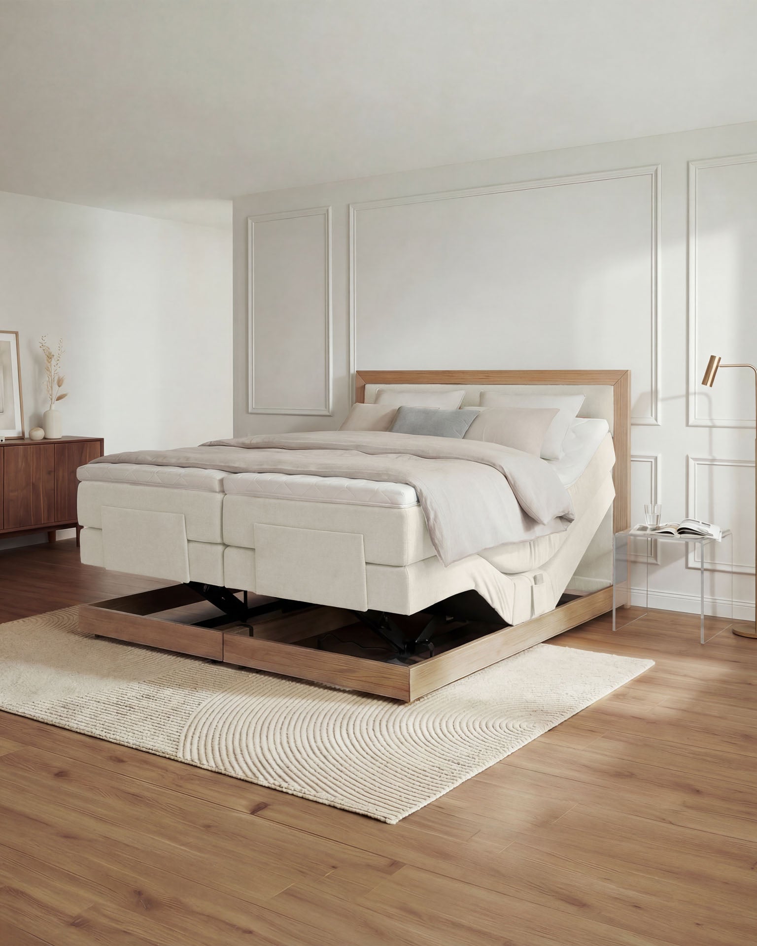 [SKU:MODELA-160-BEI,MODELA-180-BEI] Boxspringbett 180x200 160x200 Bett Bettkasten Polsterbett Doppelbett Motorbett Bett elektrisch verstellbar Bett mit Motor