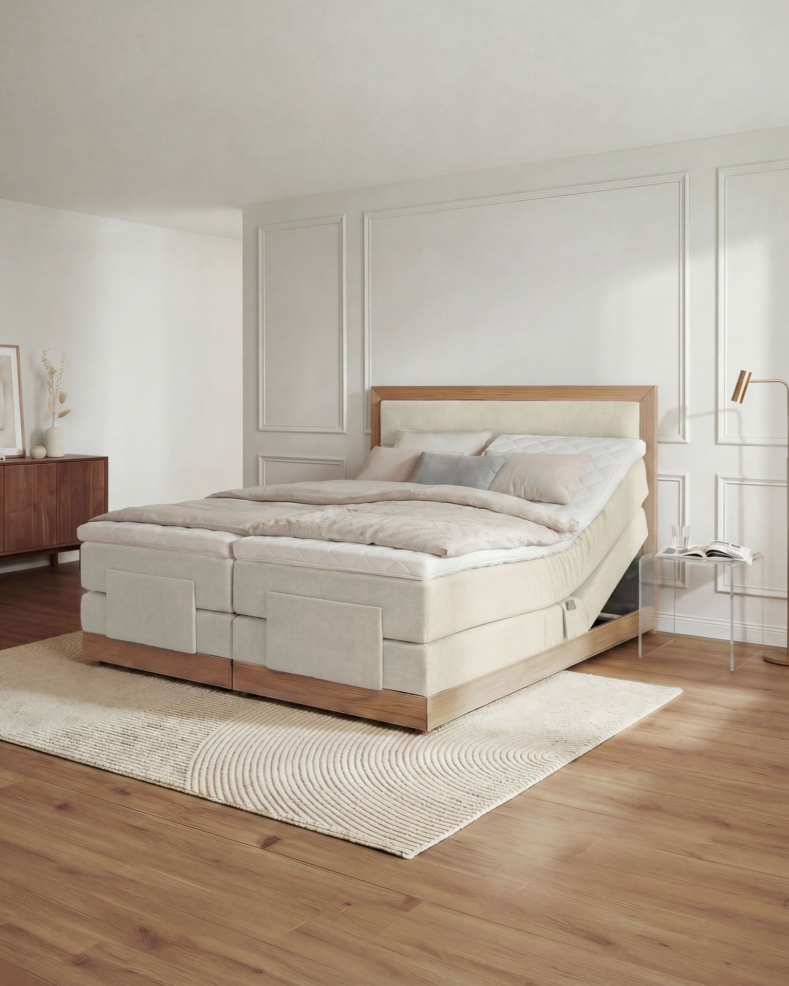 [SKU:MODELA-160-BEI,MODELA-180-BEI] Boxspringbett 180x200 160x200 Bett Bettkasten Polsterbett Doppelbett Motorbett Bett elektrisch verstellbar Bett mit Motor