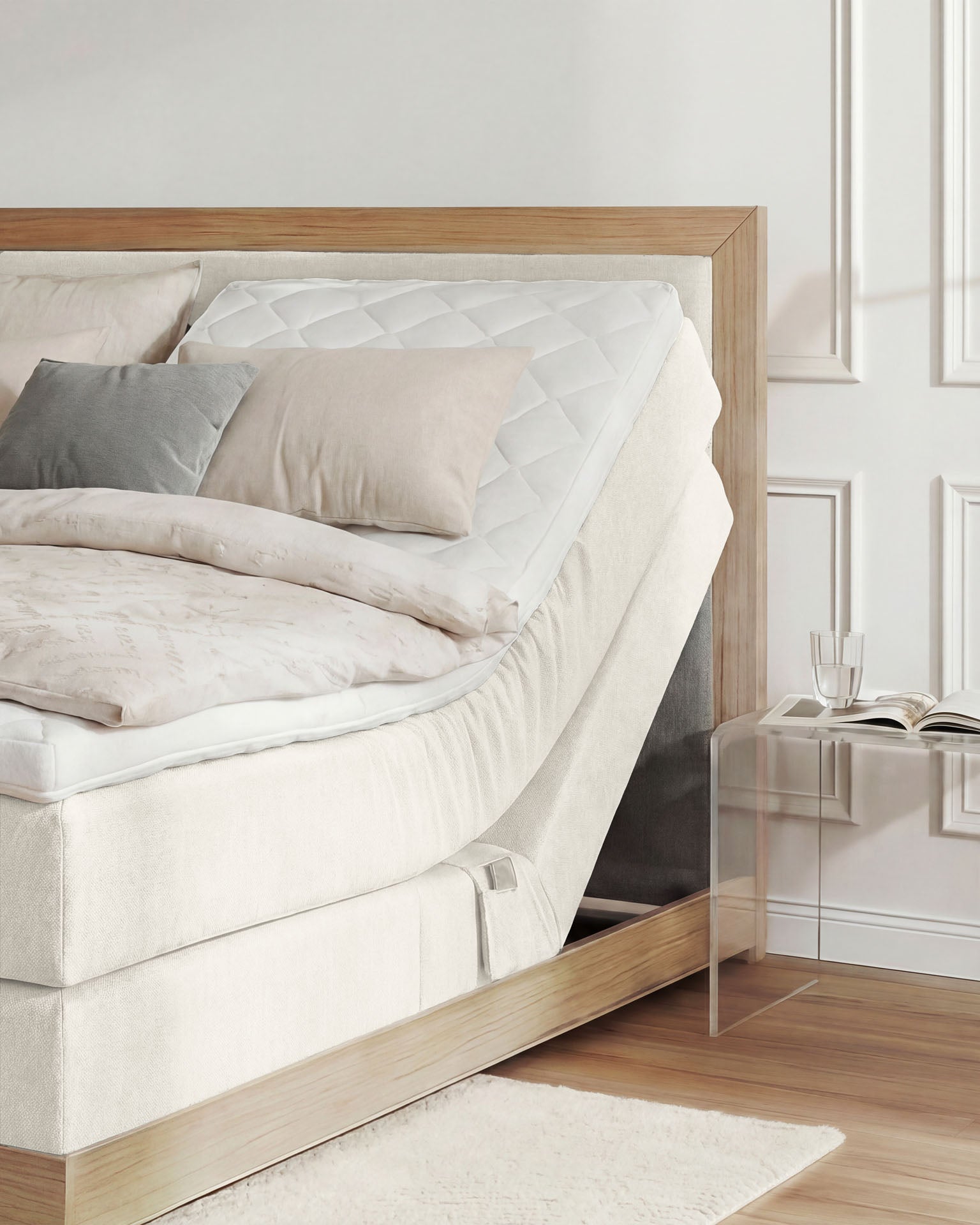 [SKU:MODELA-160-BEI,MODELA-180-BEI] Boxspringbett 180x200 160x200 Bett Bettkasten Polsterbett Doppelbett Motorbett Bett elektrisch verstellbar Bett mit Motor