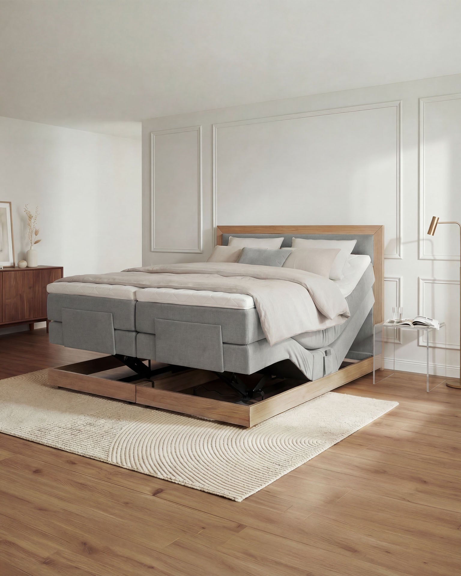 [SKU:MODELA-160-HLG,MODELA-180-HLG] Boxspringbett 180x200 160x200 Bett Bettkasten Polsterbett Doppelbett Motorbett Bett elektrisch verstellbar Bett mit Motor