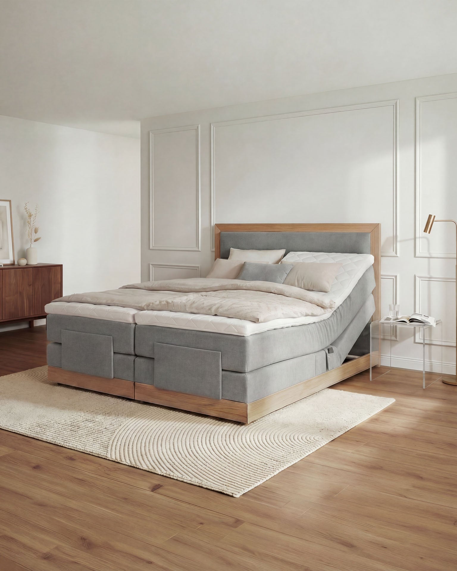 [SKU:MODELA-160-HLG,MODELA-180-HLG] Boxspringbett 180x200 160x200 Bett Bettkasten Polsterbett Doppelbett Motorbett Bett elektrisch verstellbar Bett mit Motor