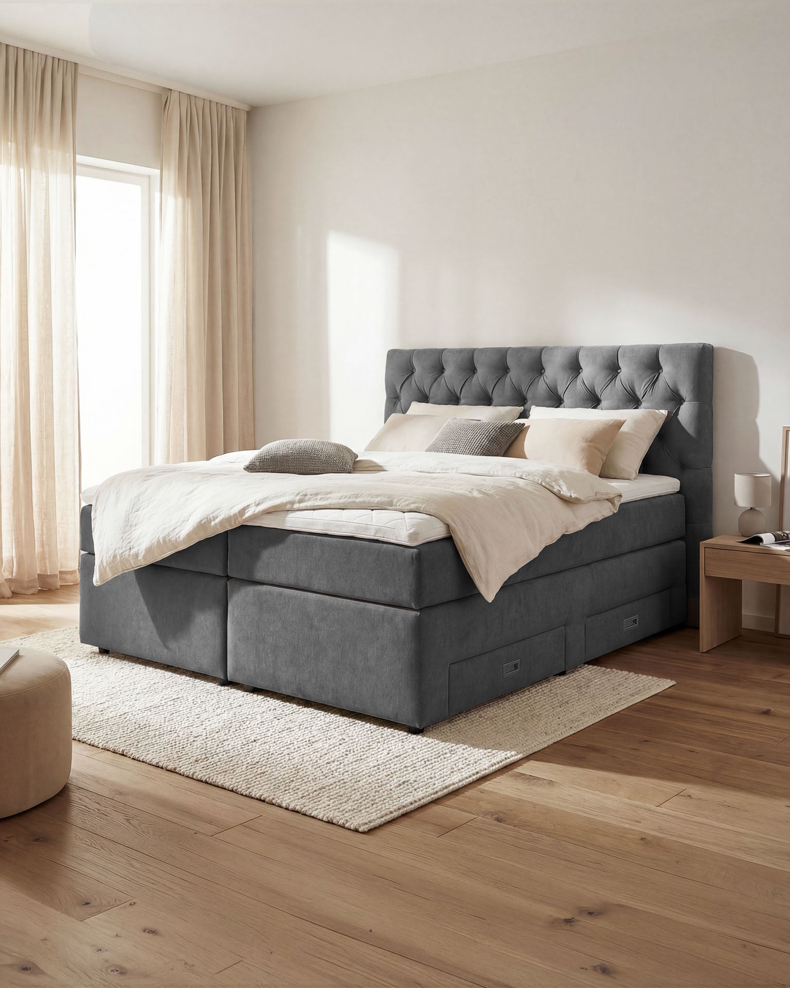[SKU:LARA-160-DKGR,LARA-180-DKGR] Boxspringbett 180x200 160x200 Bett Bettkasten Polsterbett Doppelbett Motorbett Bett elektrisch verstellbar Bett mit Motor