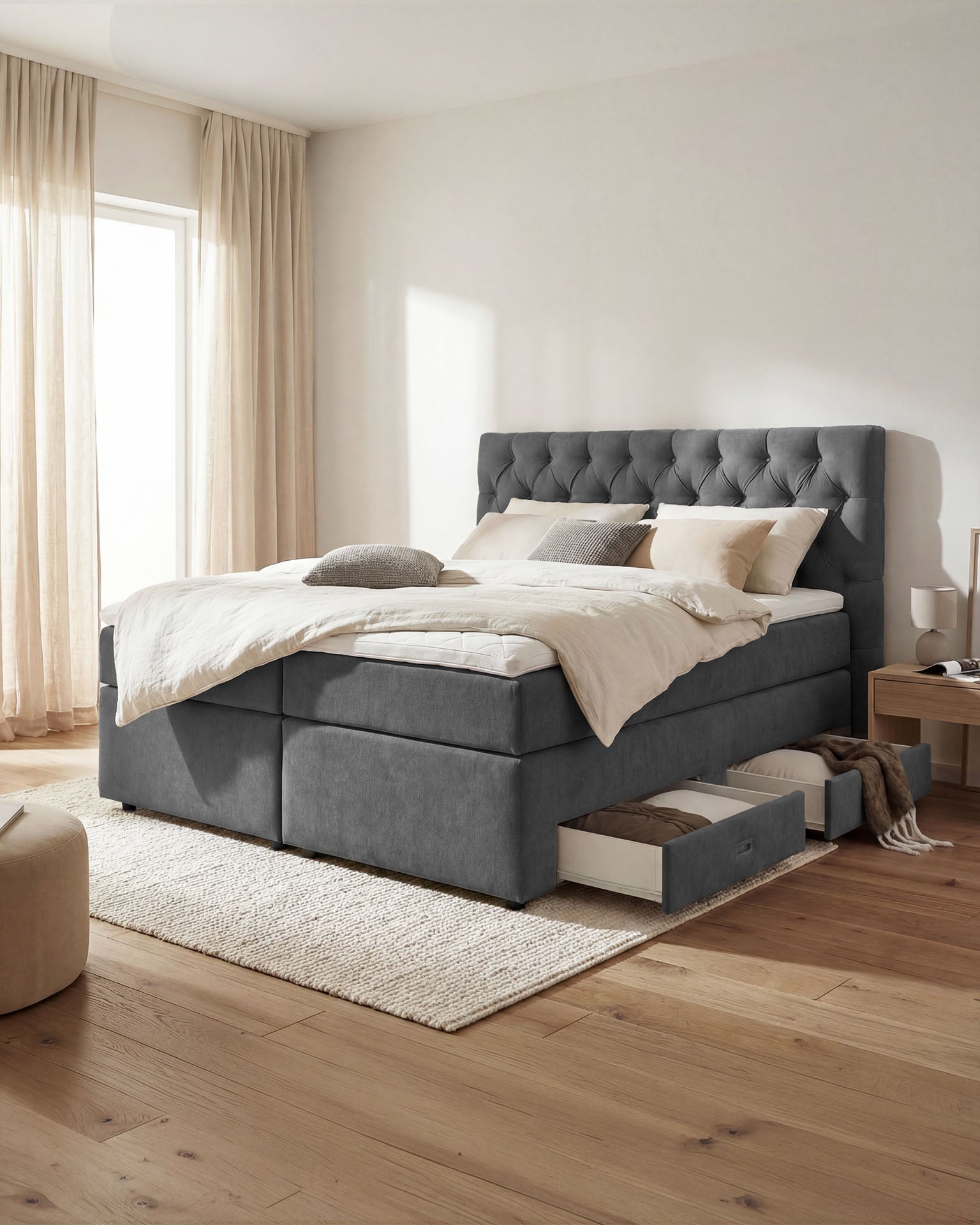 [SKU:LARA-160-DKGR,LARA-180-DKGR] Boxspringbett 180x200 160x200 Bett Bettkasten Polsterbett Doppelbett Motorbett Bett elektrisch verstellbar Bett mit Motor