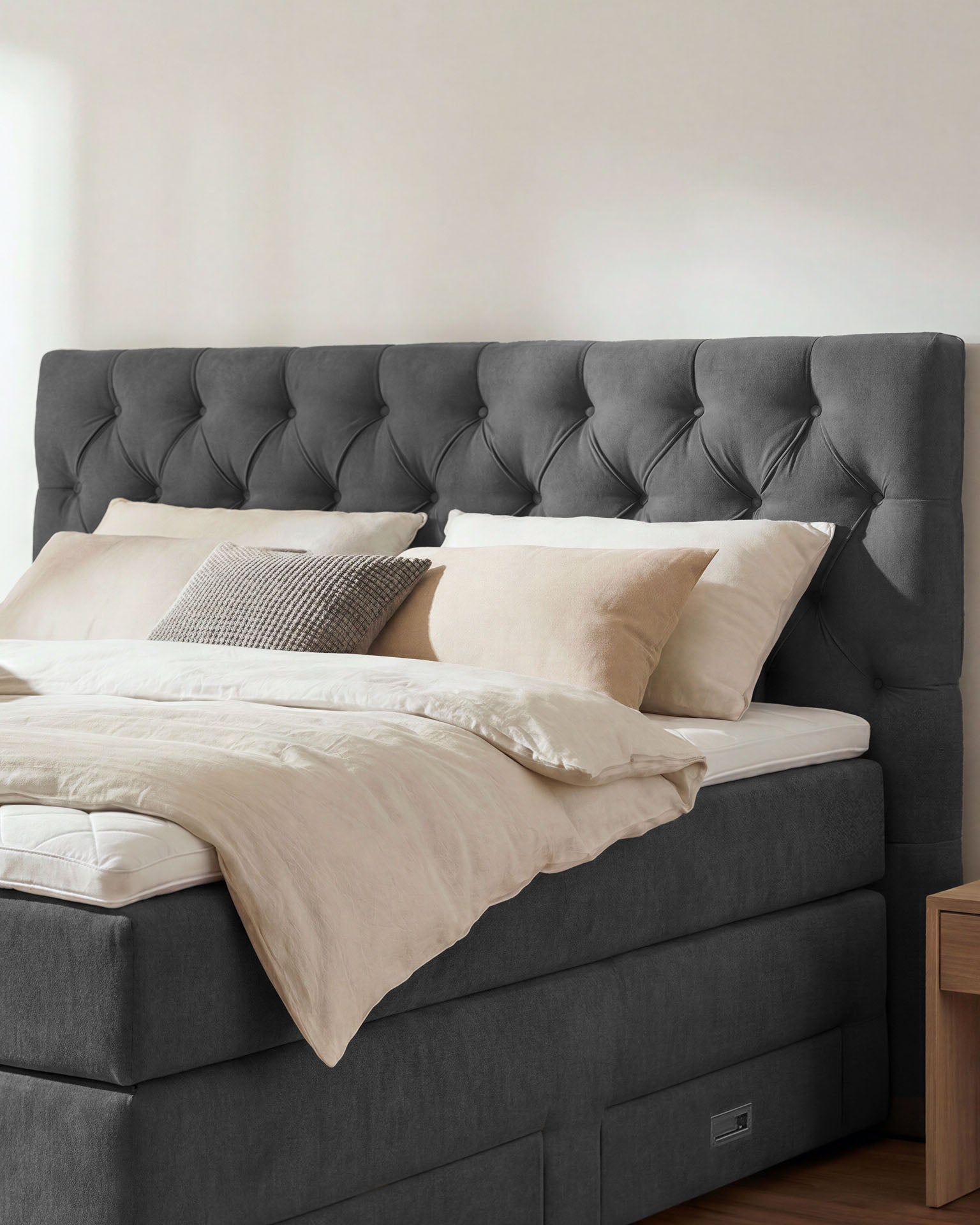 [SKU:LARA-160-DKGR,LARA-180-DKGR] Boxspringbett 180x200 160x200 Bett Bettkasten Polsterbett Doppelbett Motorbett Bett elektrisch verstellbar Bett mit Motor