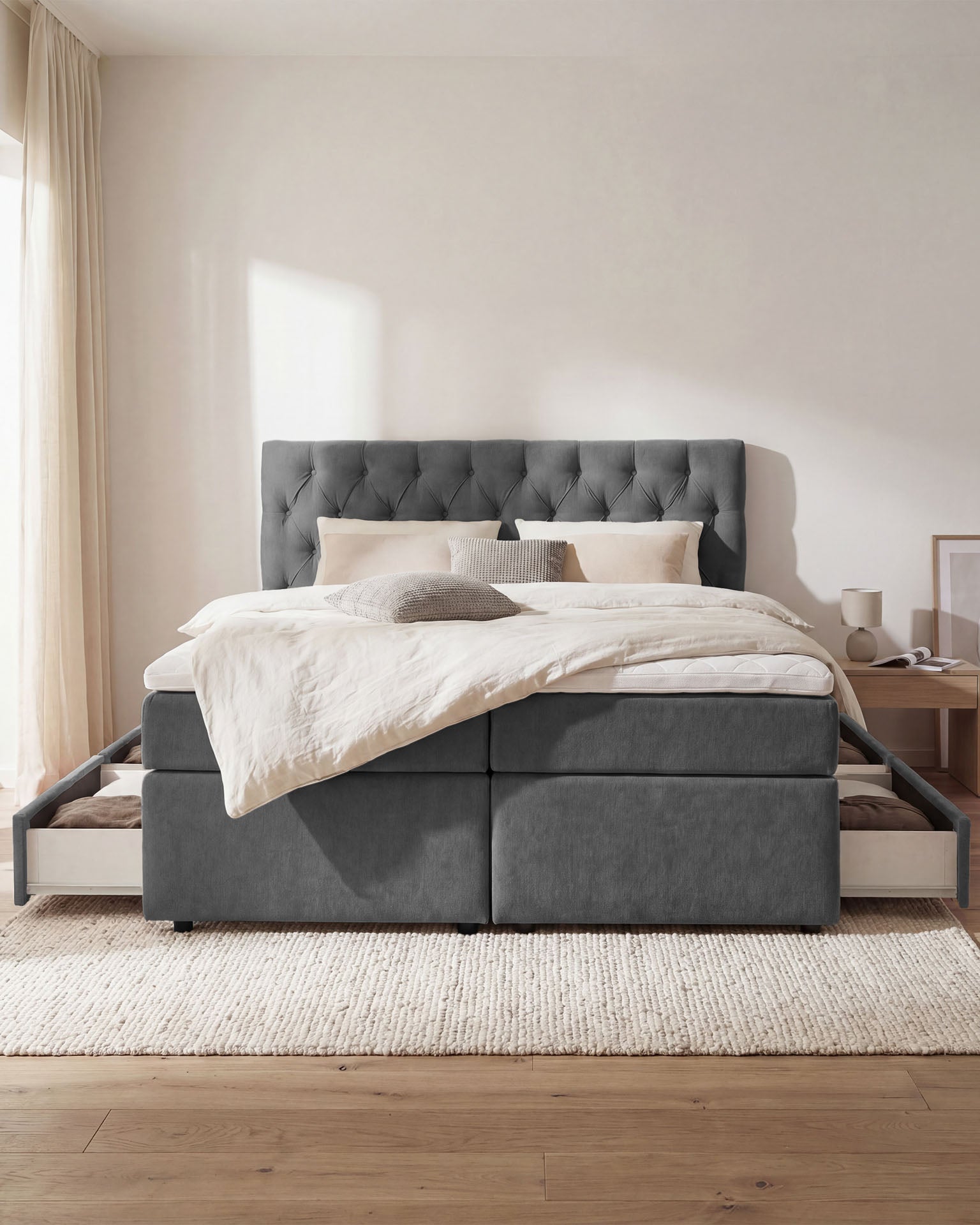 [SKU:LARA-160-DKGR,LARA-180-DKGR] Boxspringbett 180x200 160x200 Bett Bettkasten Polsterbett Doppelbett Motorbett Bett elektrisch verstellbar Bett mit Motor