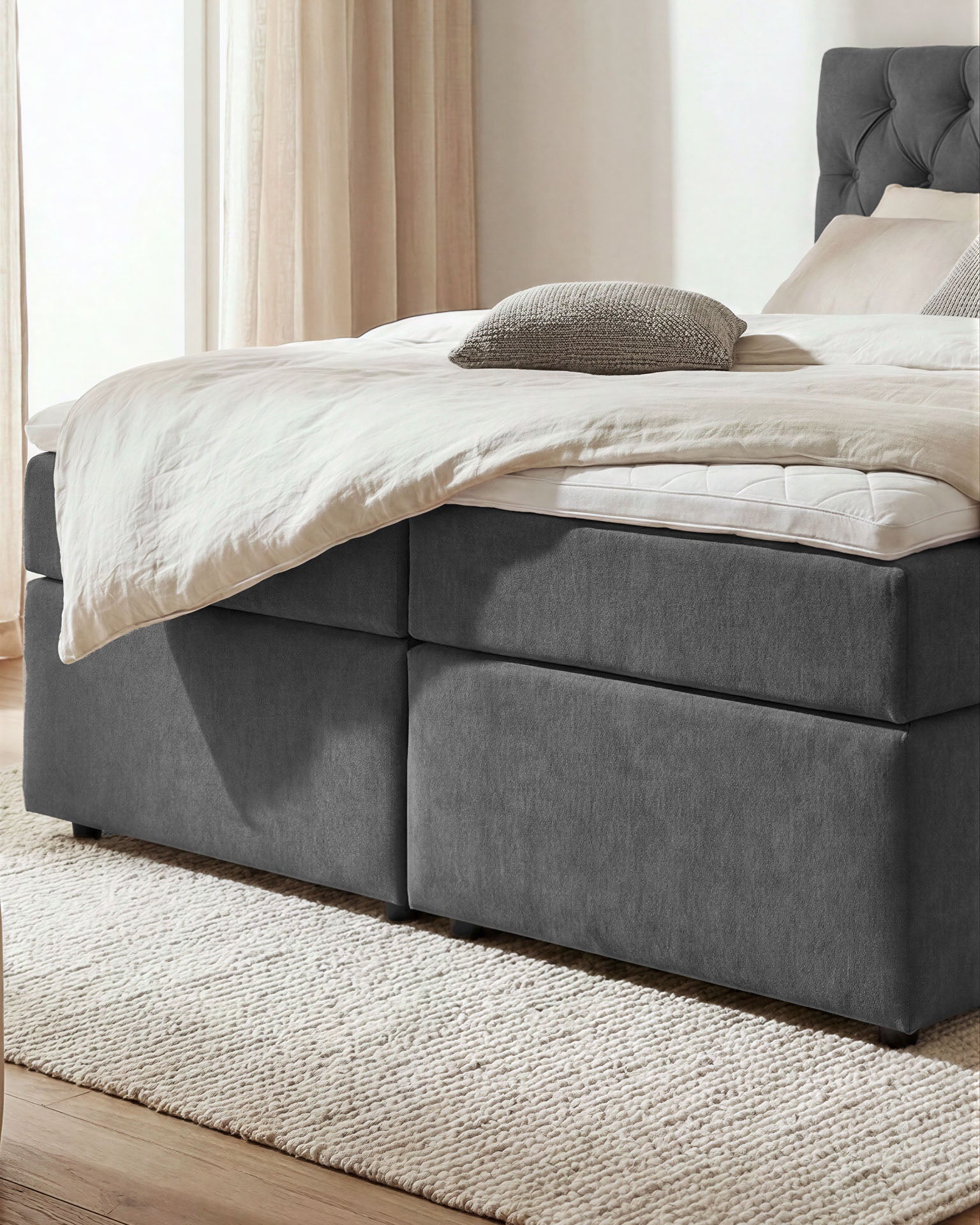 [SKU:LARA-160-DKGR,LARA-180-DKGR] Boxspringbett 180x200 160x200 Bett Bettkasten Polsterbett Doppelbett Motorbett Bett elektrisch verstellbar Bett mit Motor