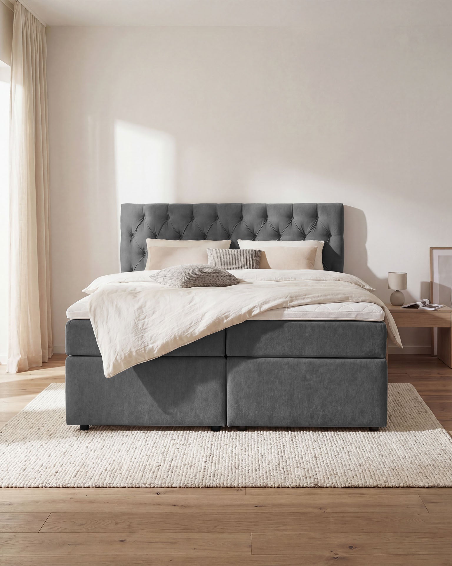 [SKU:LARA-160-DKGR,LARA-180-DKGR] Boxspringbett 180x200 160x200 Bett Bettkasten Polsterbett Doppelbett Motorbett Bett elektrisch verstellbar Bett mit Motor