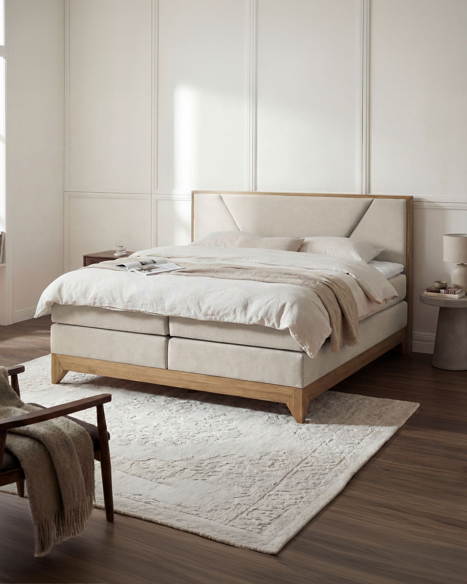[SKU:RIVIERA-160-BEIGE,RIVIERA-180-BEIGE] Boxspringbett 180x200 160x200 Bett Bettkasten Polsterbett Doppelbett Motorbett Bett elektrisch verstellbar Bett mit Motor